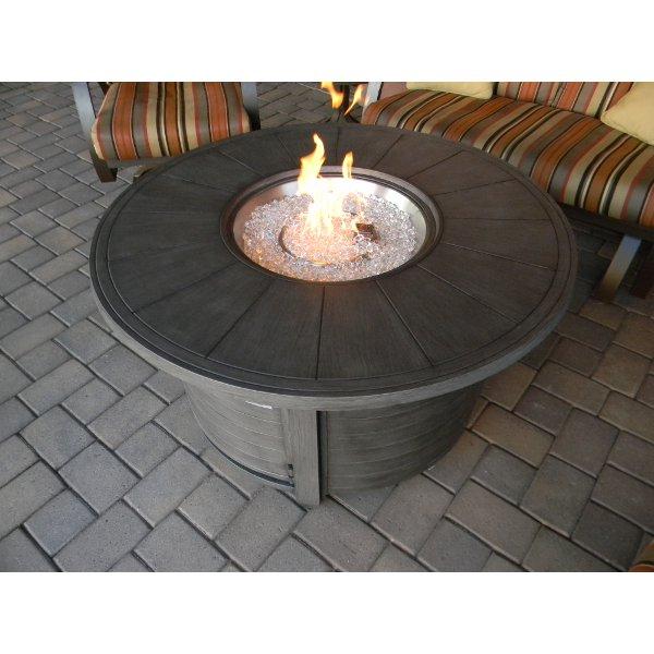 Round Aluminum Fire Pit - Rustic Faux Wood Design for Outdoor Patio, Backyard, and Camping - Durable & Weather-Resistant