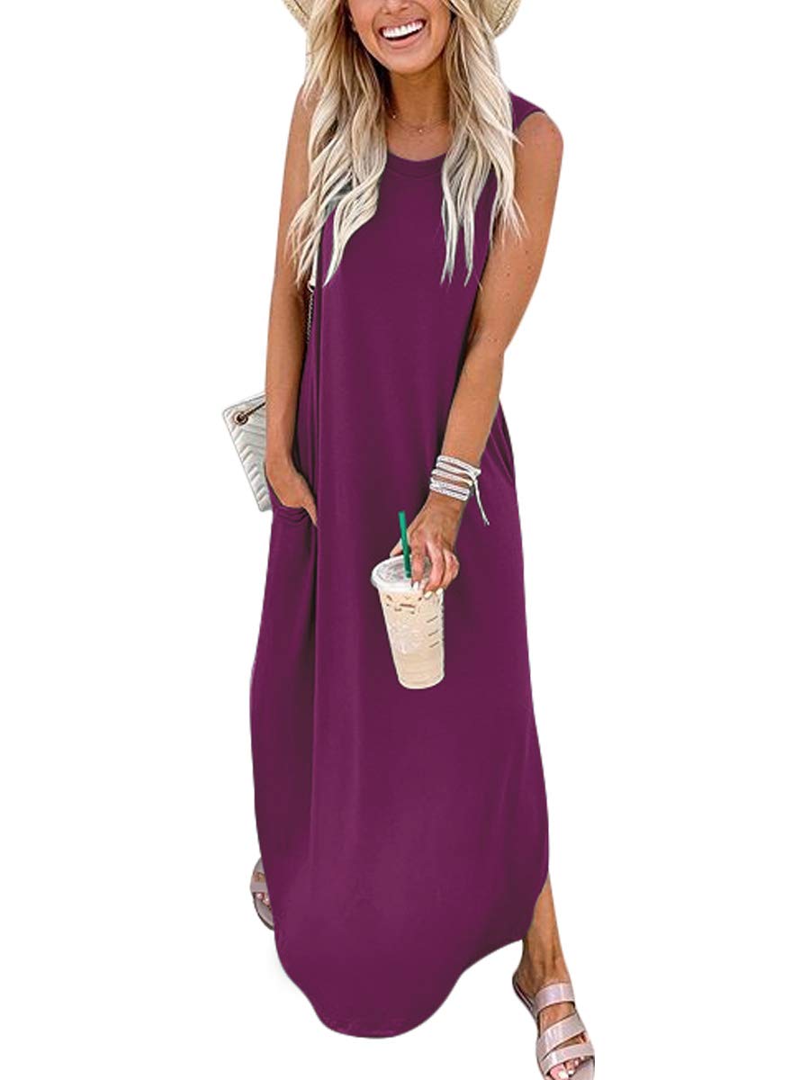 ANRABESS Women's Casual Loose Sleeveless Maxi Sundress with Side Slit - Flowy Beach Cover Up Dress for Summer Vacation, Travel, and Outdoor Activities