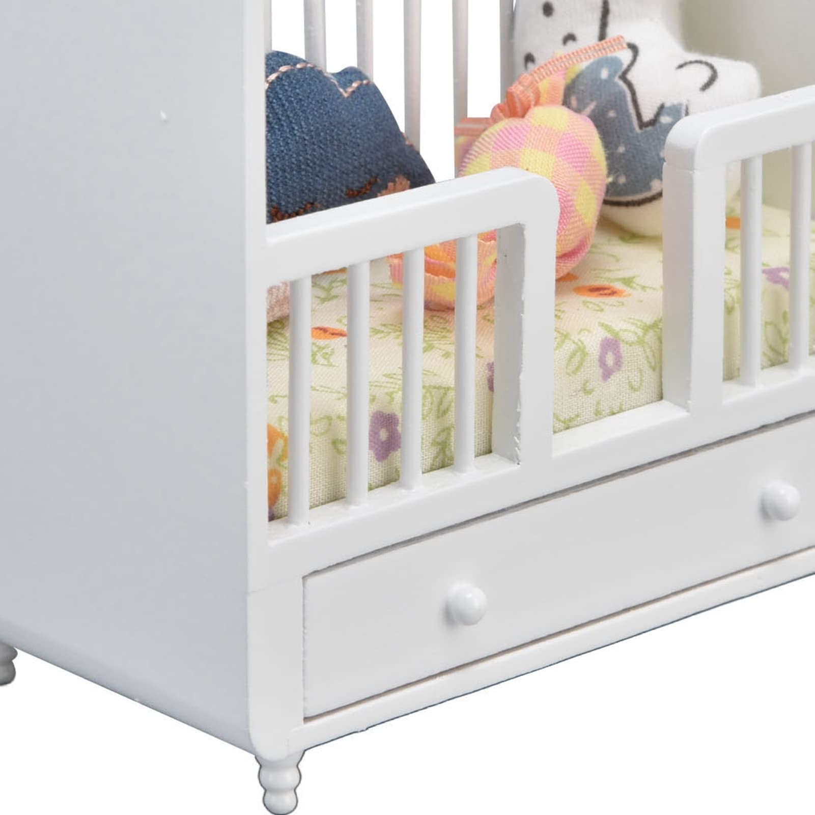 Miniature Dollhouse Baby Cradle - Handmade Wooden Doll Crib with 4 Soft Cushions for DIY Dollhouse Room Decor | Perfect for 1:12 Scale Miniature Scenes, Doll Accessories & Creative Craft Projects
