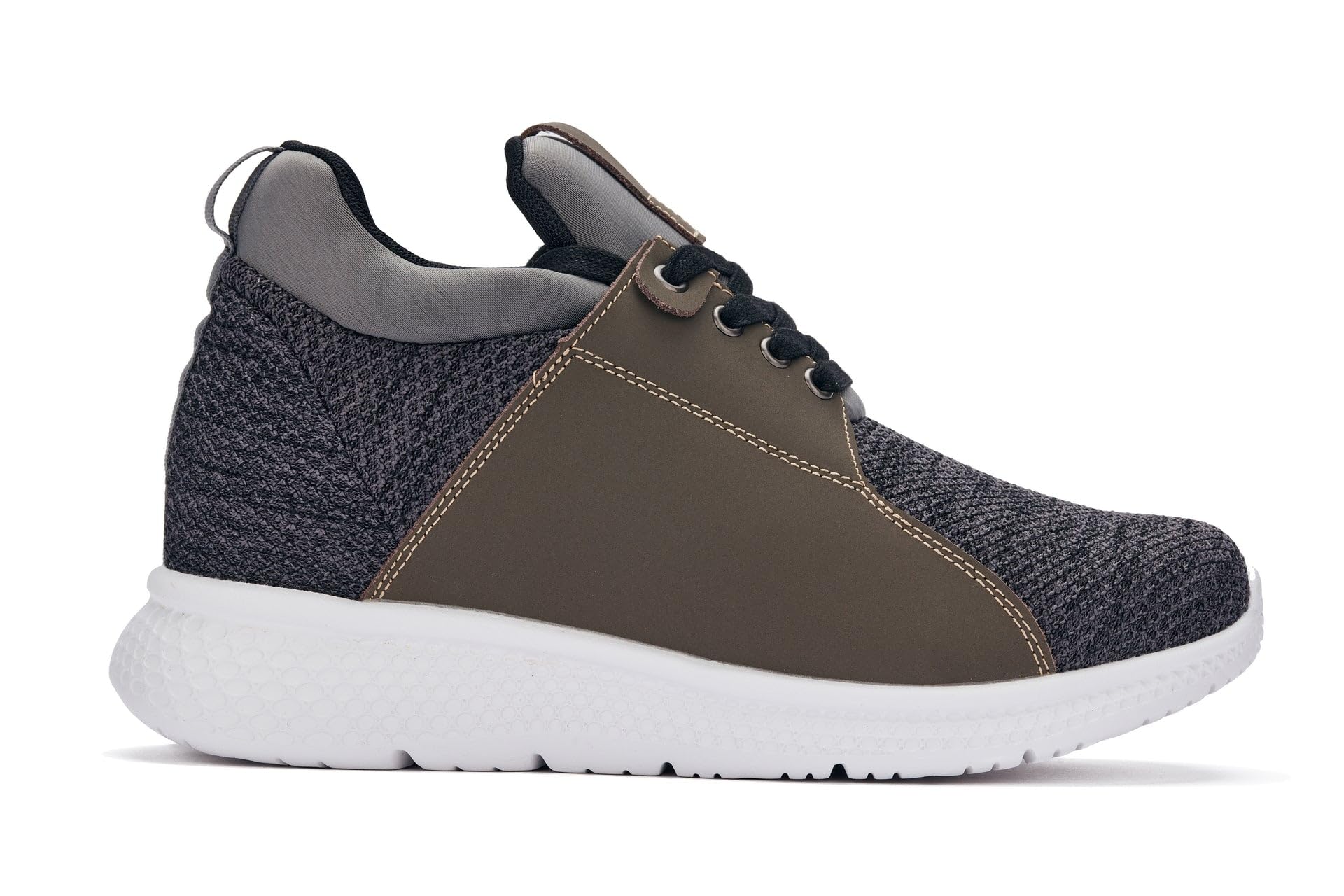 CALTO Men's Invisible Height Increasing Elevator Sneakers - 3.2 Inches Taller Grey Knit Lace-Up Fashion Shoes - Lightweight Comfort for Daily Wear & Special Occasions - Size 13 D(M) US