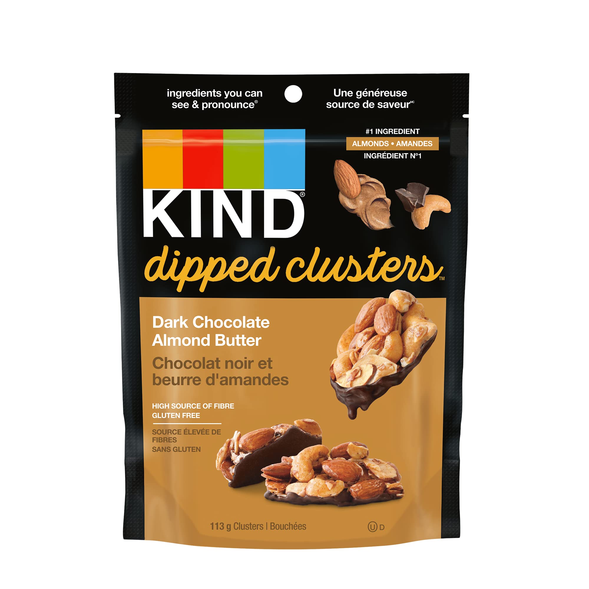 Du-Bro KIND Dipped Clusters Dark Chocolate Almond Butter Snacks - Gluten Free, Vegan Friendly, 4oz (113g) - Healthy On-The-Go Snack for Work, Hiking & Travel