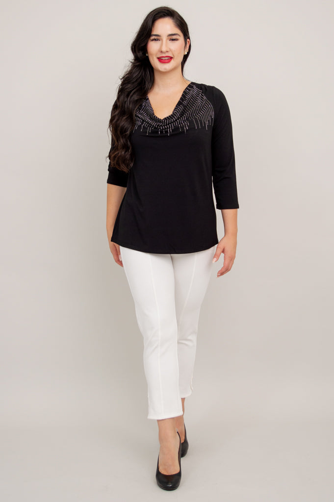 Charisse 3/4 Sleeve Women's Bamboo V-Neck Top - Soft & Breathable Black Diamond Shirt for Casual Wear & Office Outfits