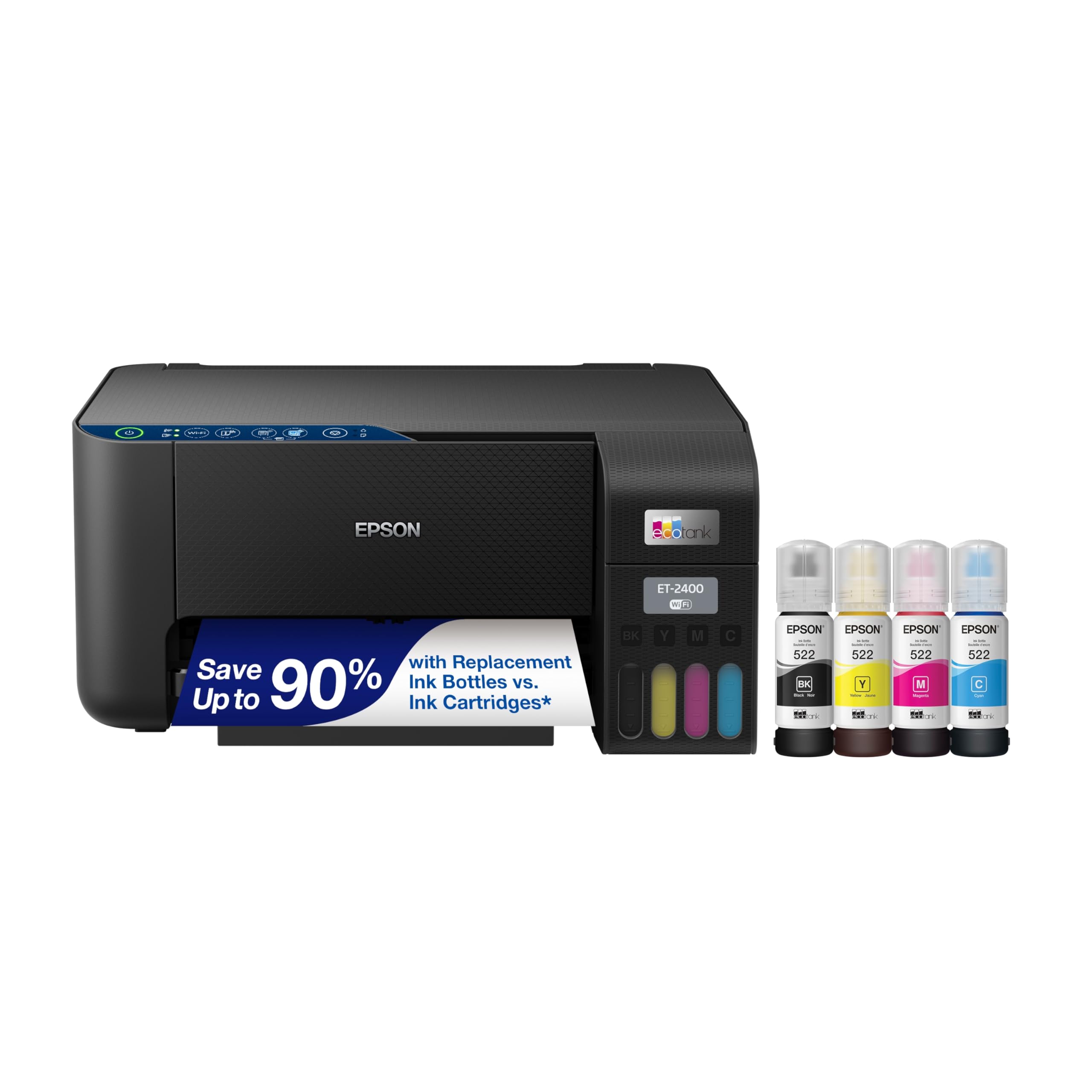 Epson EcoTank ET-2400 Wireless Color All-in-One Printer with Scan, Copy & Fax | Cartridge-Free Supertank System | High-Yield Ink for Home & Office Use | Perfect for Printing Documents, Photos, School Projects & Small Business Needs