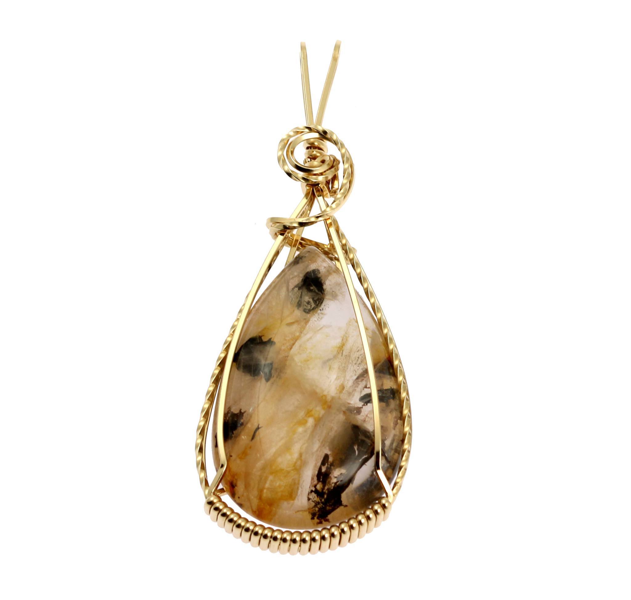 47.5 CT Dendritic Quartz Pendant - 14K Gold Filled Wire Wrapped Jewelry for Women, Handmade Boho Necklace, Healing Crystal Gift for Meditation & Spiritual Energy