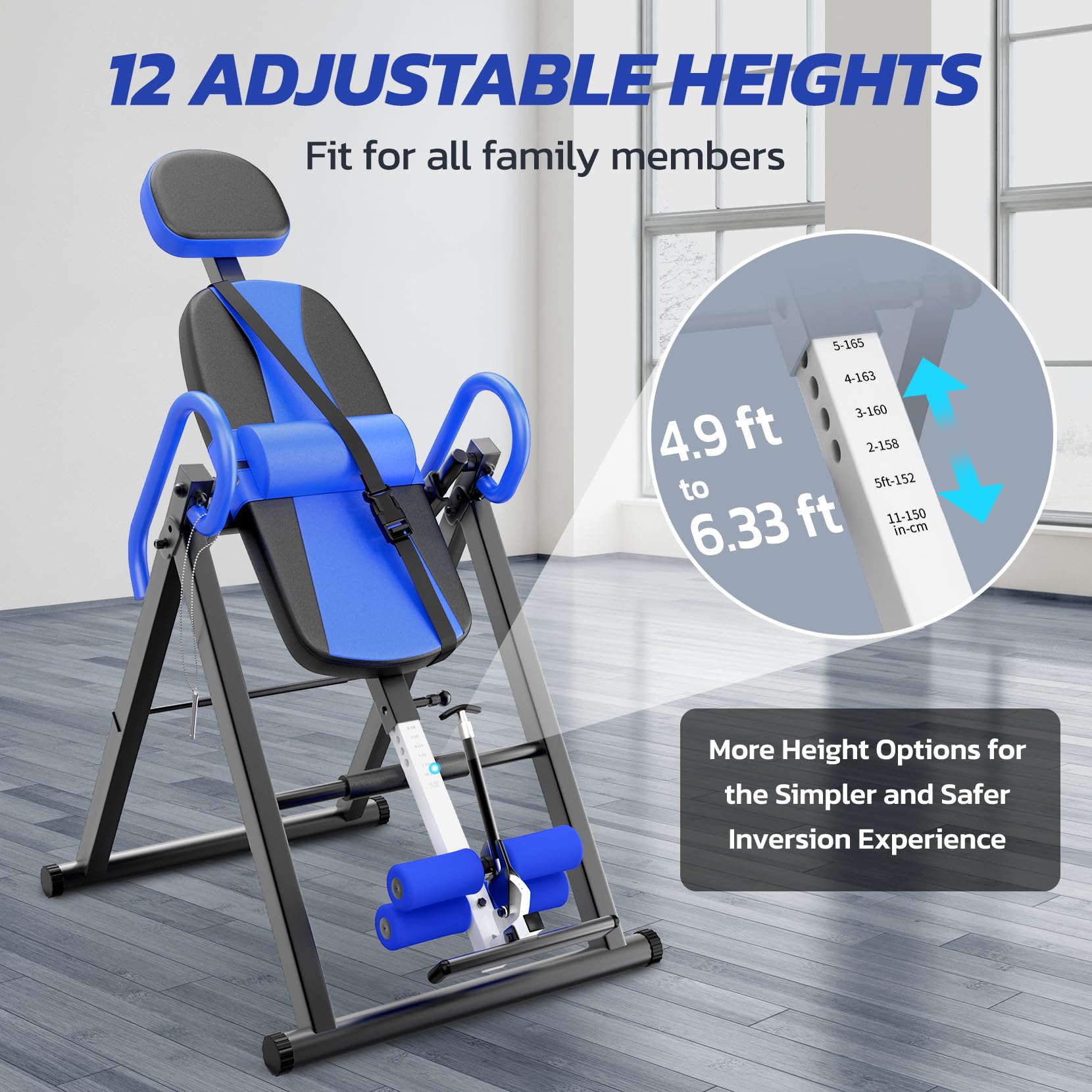 YOLEO Heavy Duty Inversion Table with Adjustable Headrest & Safety Belt - Back Pain Relief, Spinal Decompression Therapy Equipment for Home Gym & Physical Therapy
