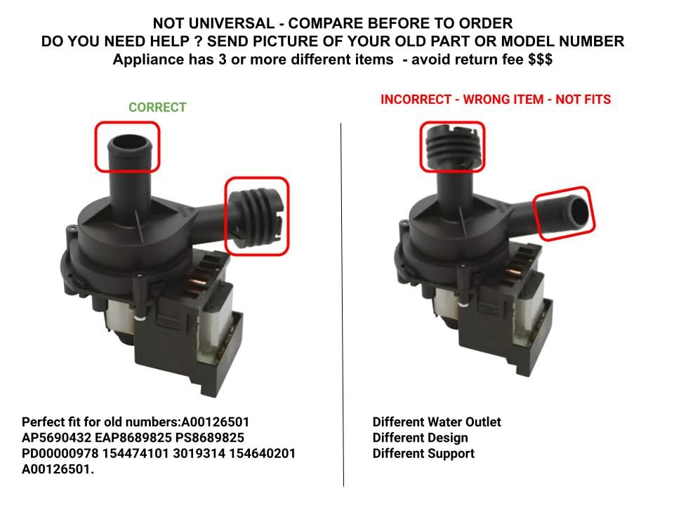 AP5690432 Dishwasher Drain Pump Replacement Part - Compatible with Multiple Brands - High Performance & Durable for Efficient Water Drainage - Perfect for Kitchen Appliance Repair & Maintenance