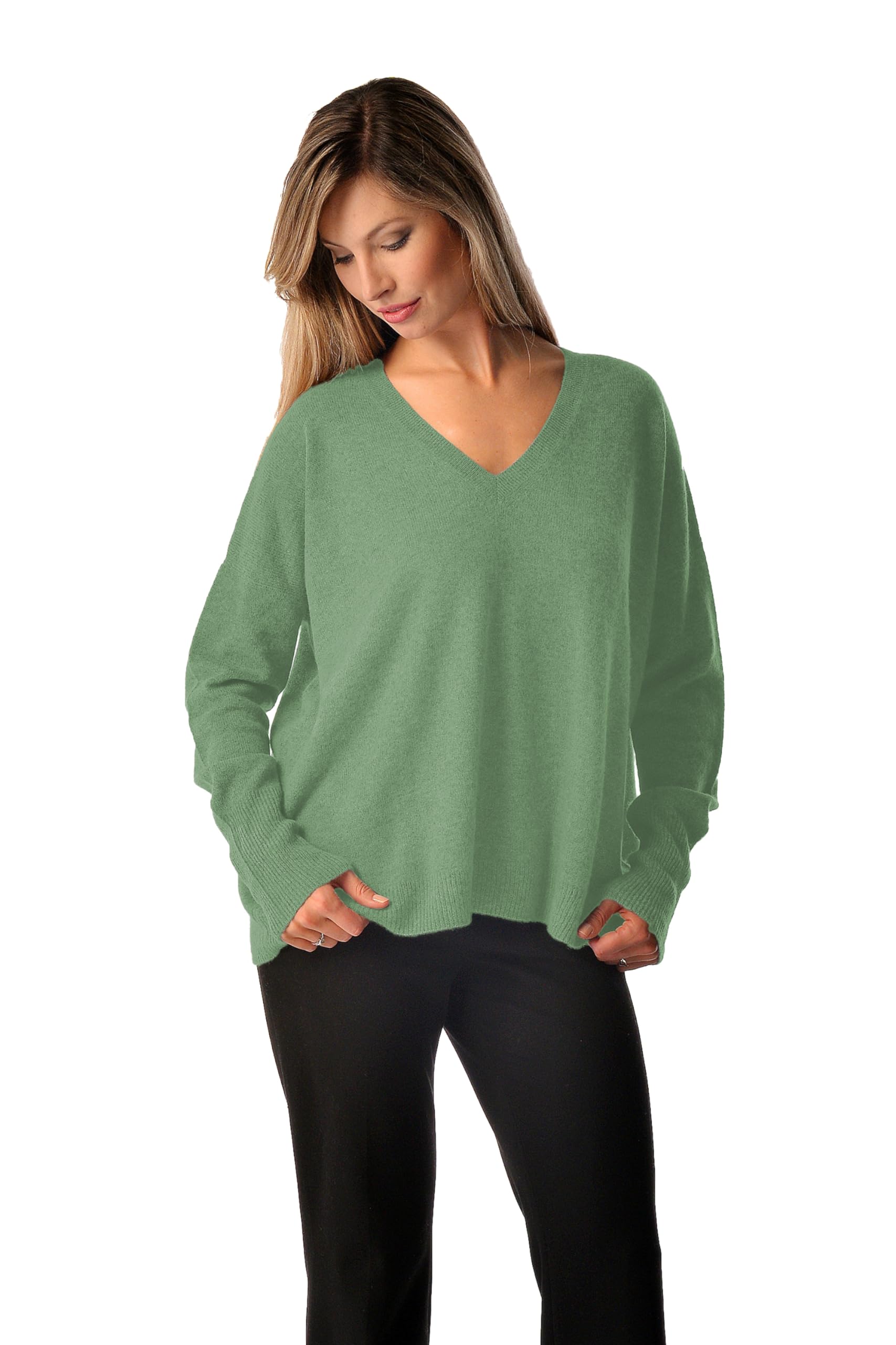 100% Pure Cashmere Women's V-Neck Sweater - Soft Loose Fit Boyfriend Pullover with Long Sleeves | Classic Winter Knitwear for Office, Dating & Casual Outfits