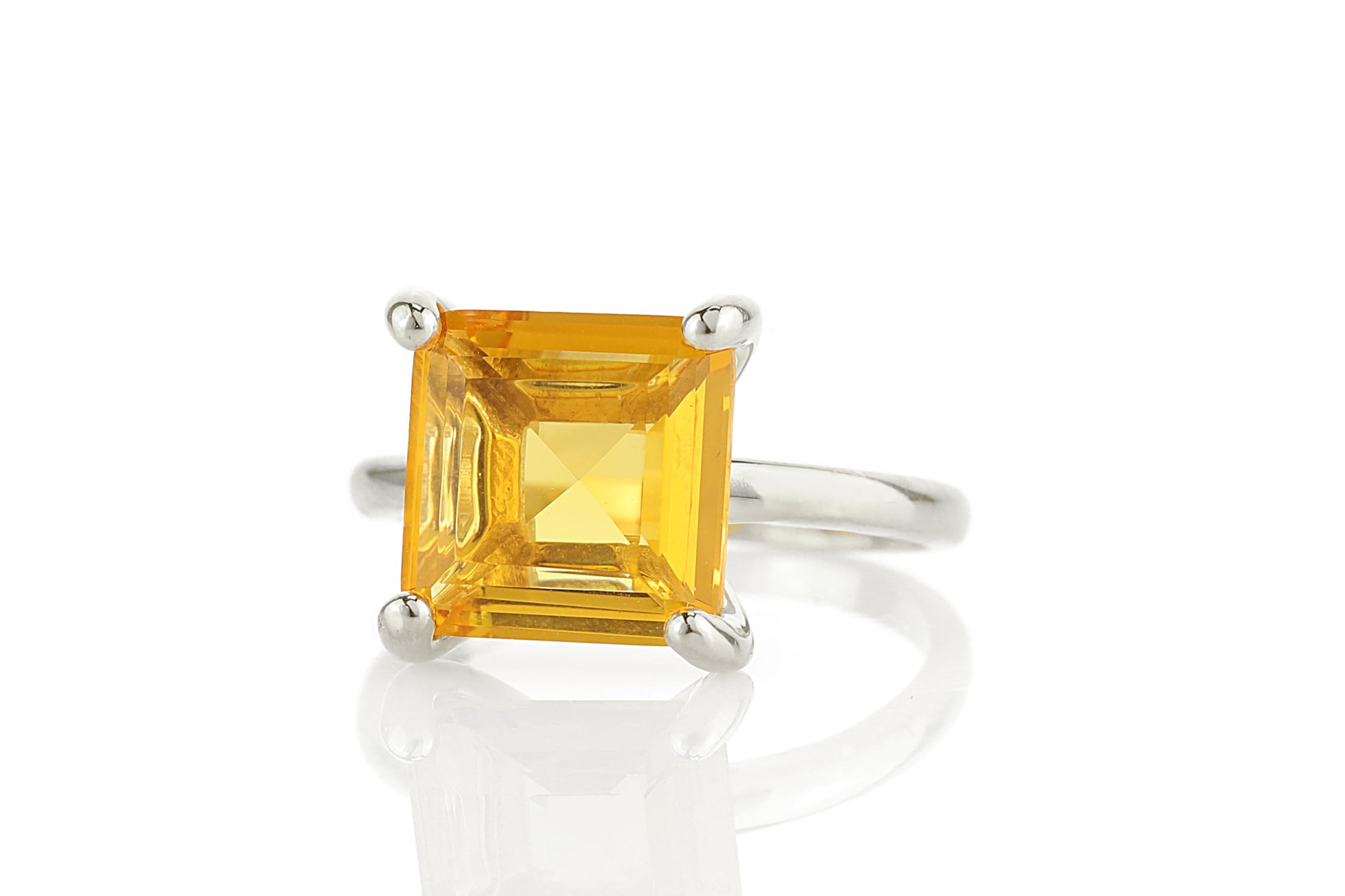 925 Sterling Silver Citrine Ring for Women - 10x10mm Lustrous Custom Jewelry - Perfect for Birthday, Anniversary & Everyday Wear - Elegant Gift with Jewelry Box - Ideal for Office, Date Night & Special Occasions