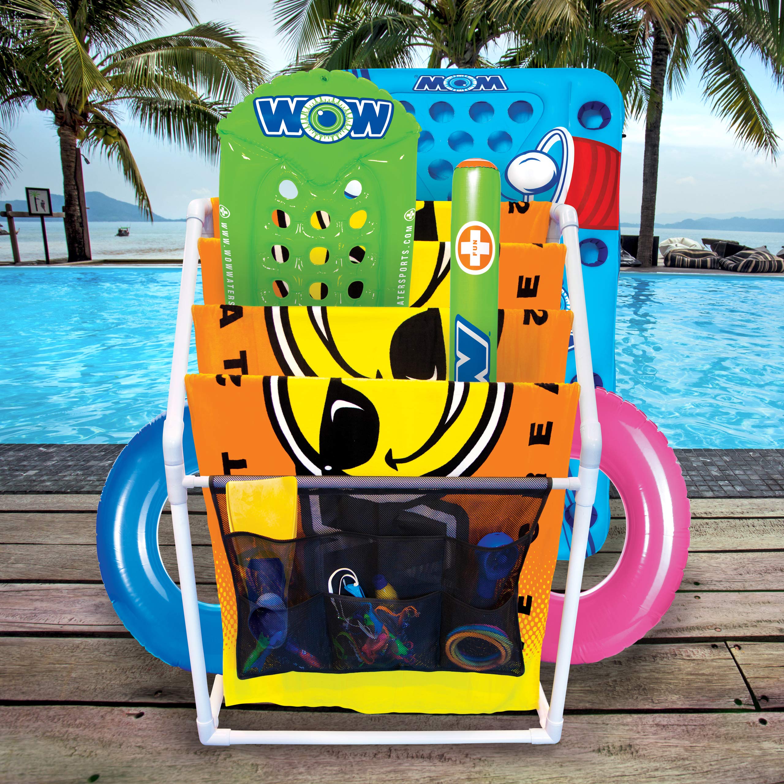 WOW Sports Collapsible Standing Towel Rack for Beach & Pool - Portable Folding Towel Holder for Bathroom, Patio, Gym, and Outdoor Use
