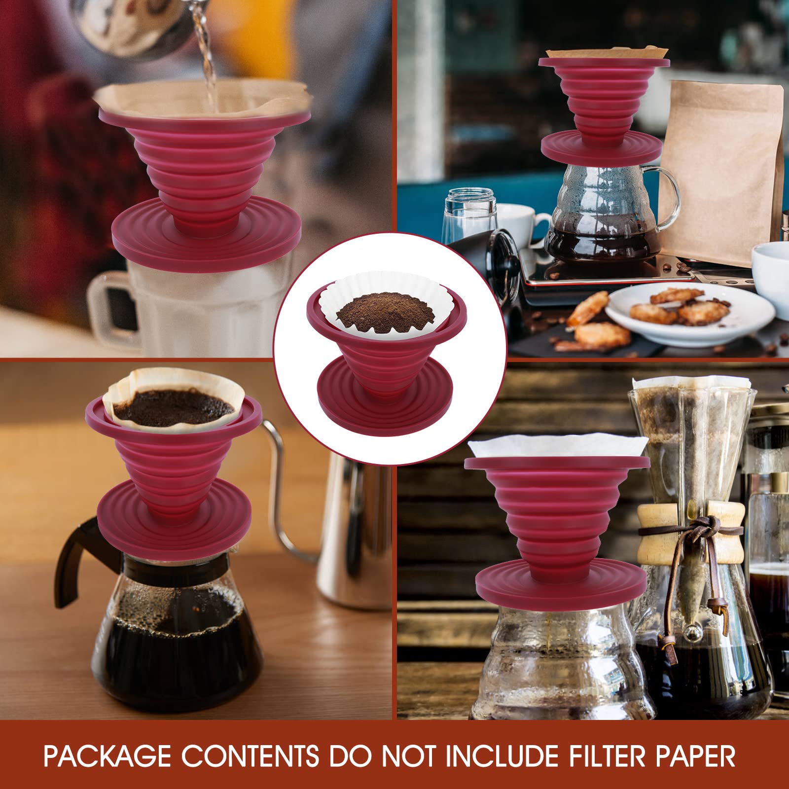 2-Pack Collapsible Silicone Pour Over Coffee Dripper - Portable Reusable Coffee Maker for Camping, Hiking, Backpacking - Perfect for Home, Office & Outdoor Adventures