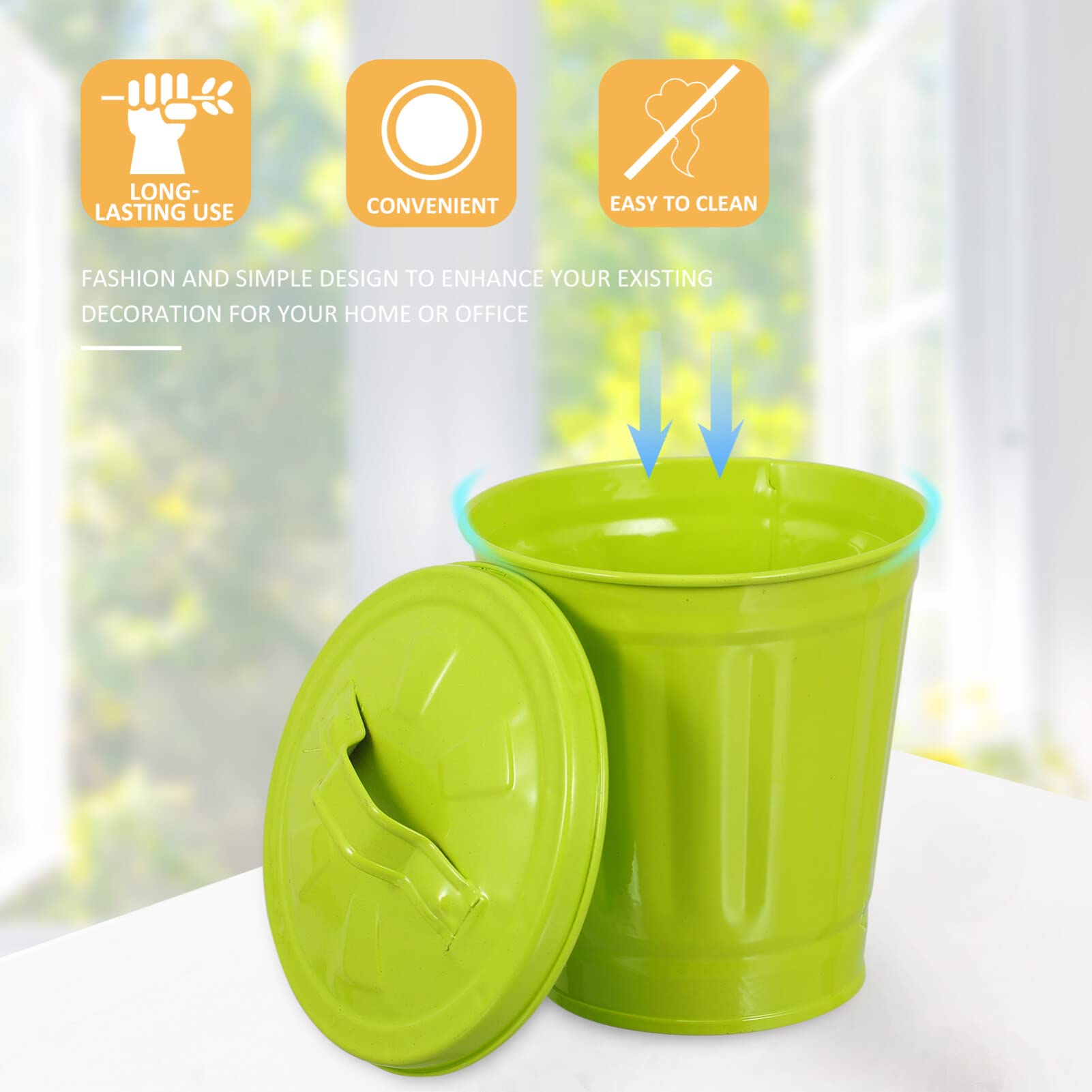 iplusmile Metal Trash Can with Lid - 1.6 Gallon Small Wastebasket for Office, Classroom, Kitchen & Bathroom - Green Desktop Garbage Can for Paper Waste & Recycling - Durable Utility Pail for Home, School & Office Organization