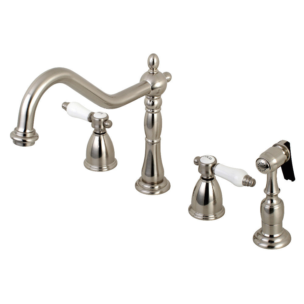 Kingston Brass KB1798BPLBS Bel Air Widespread Kitchen Faucet with Brass Sprayer - High Arc Pull Down Sprayer for Modern Farmhouse & Commercial Kitchens