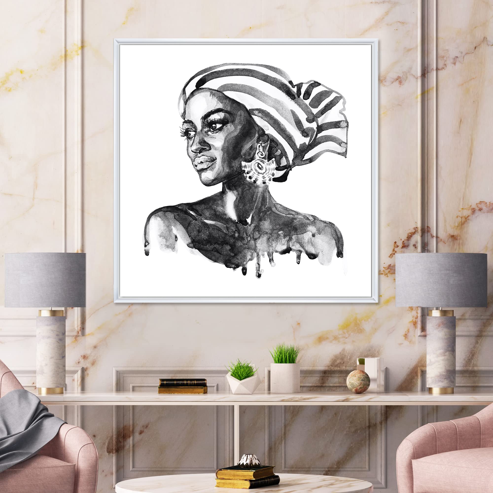 African American Woman Portrait XII - Modern Framed Canvas Wall Art Print for Living Room, Bedroom & Office Decor