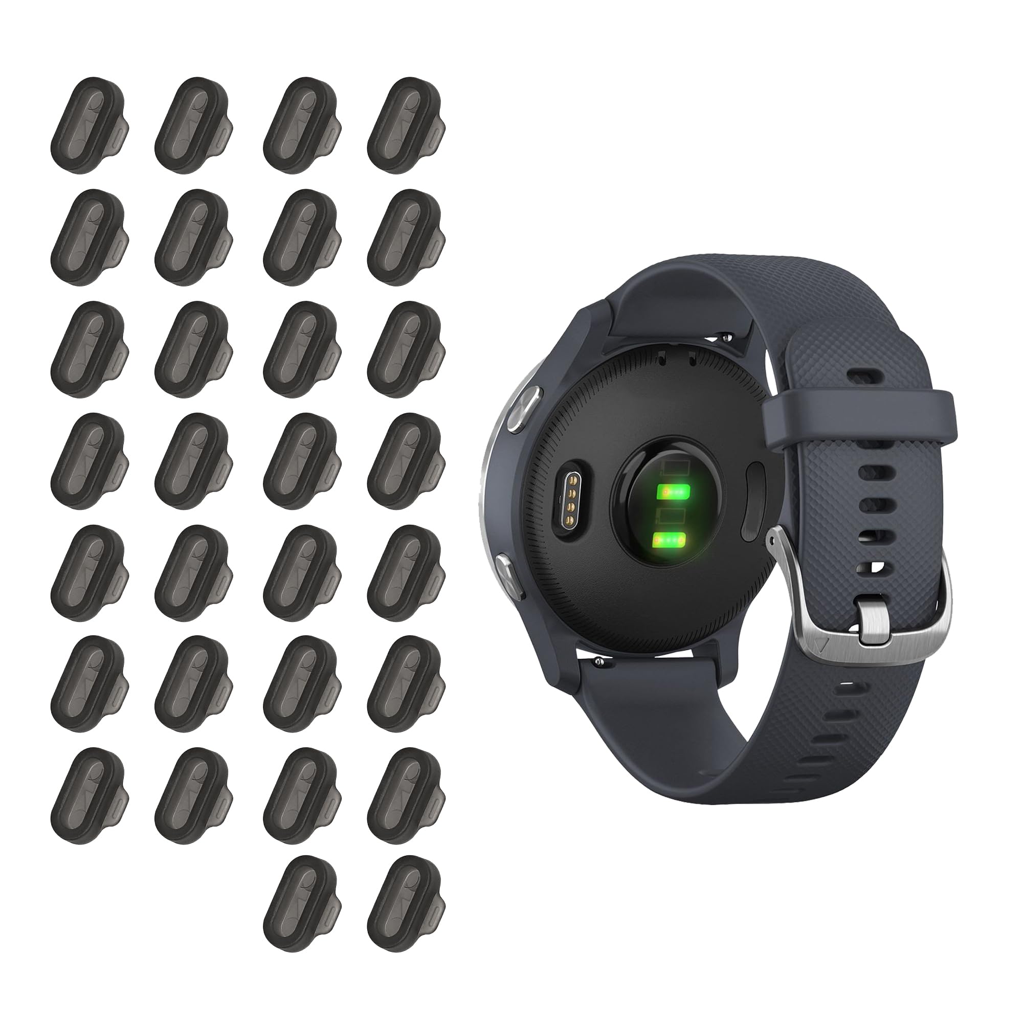 Garmin Venu/Forerunner/Vivomove/Fenix Dust Plugs - 30pc Black Set for Sports Trackers