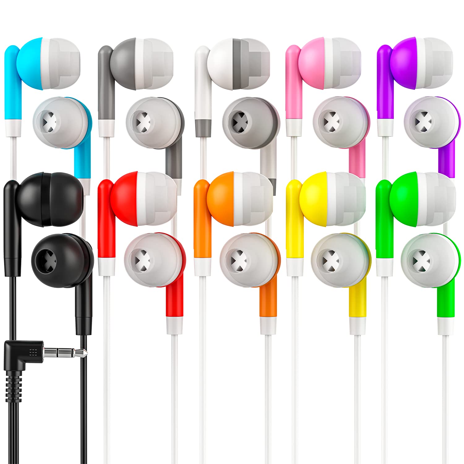 RedSkyPower 40 Pack Multi-Color Kids Wired Earbuds - Individually Wrapped Disposable Headphones for Classroom, School & Library Use - Bulk Wholesale Student Headphones for Online Learning & Audio Books