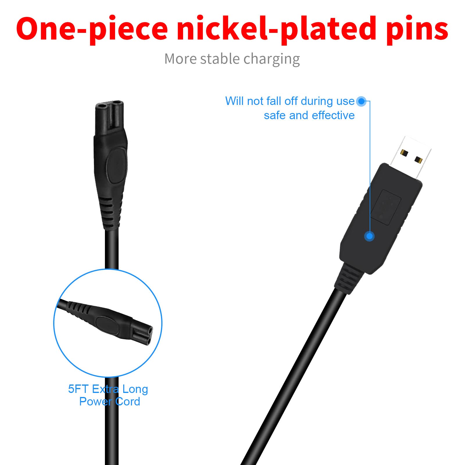 MEROM 15V USB Charging Cable Replacement HQ8505 - Compatible with Philips Norelco Shavers (OneBlade, Multigroom Pro, Precision, Bodygroom, Arcitec) - High Quality Power Cord for Electric Grooming Trimmers - Perfect for Home, Travel & Professional Use