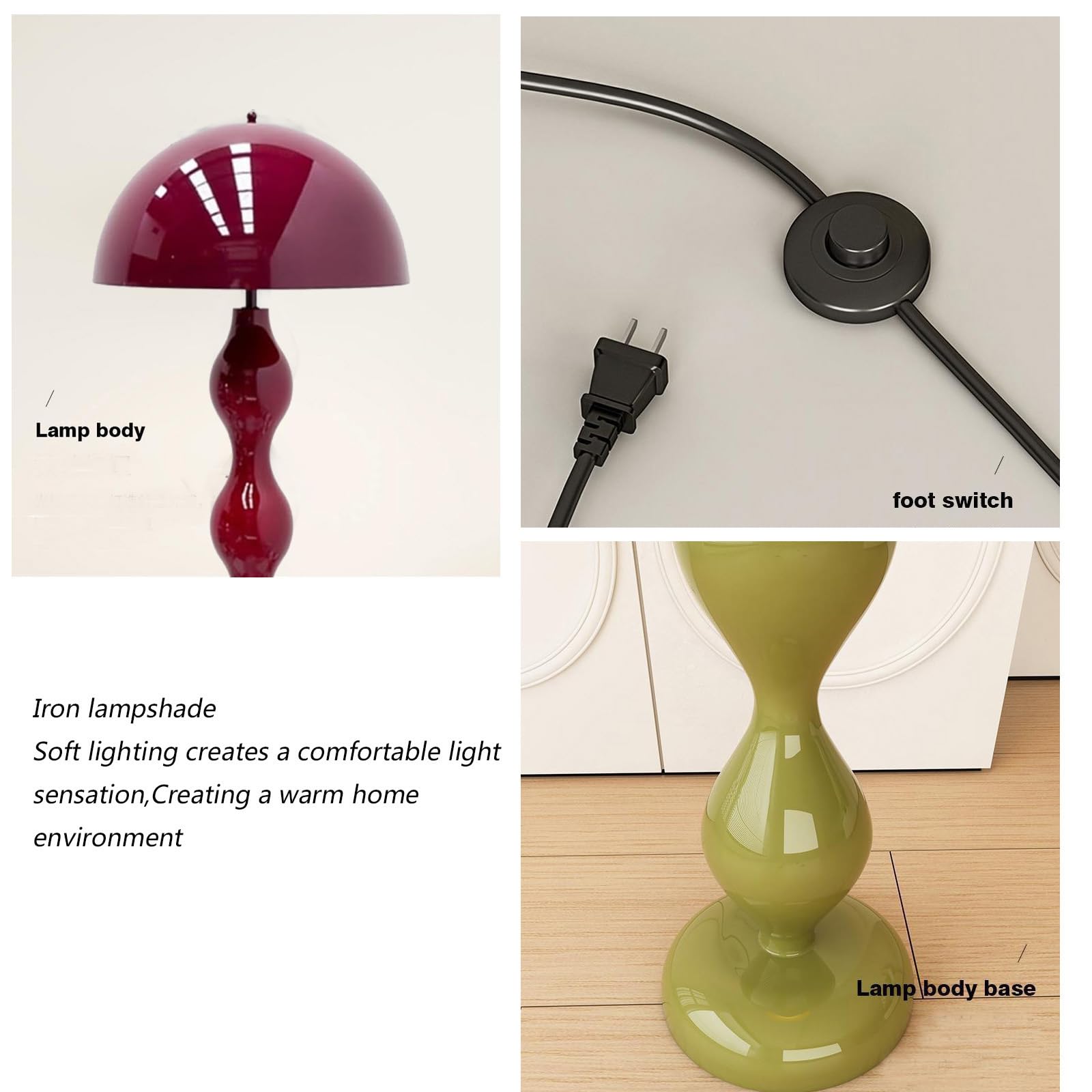 Dimmable Standing Lamp with Foot Switch - Modern Adjustable Floor Lamp for Living Room, Bedroom, Office & Dining Room - Tall LED Light Fixture for Home Decor (Red) - Perfect for Reading, Working & Relaxing