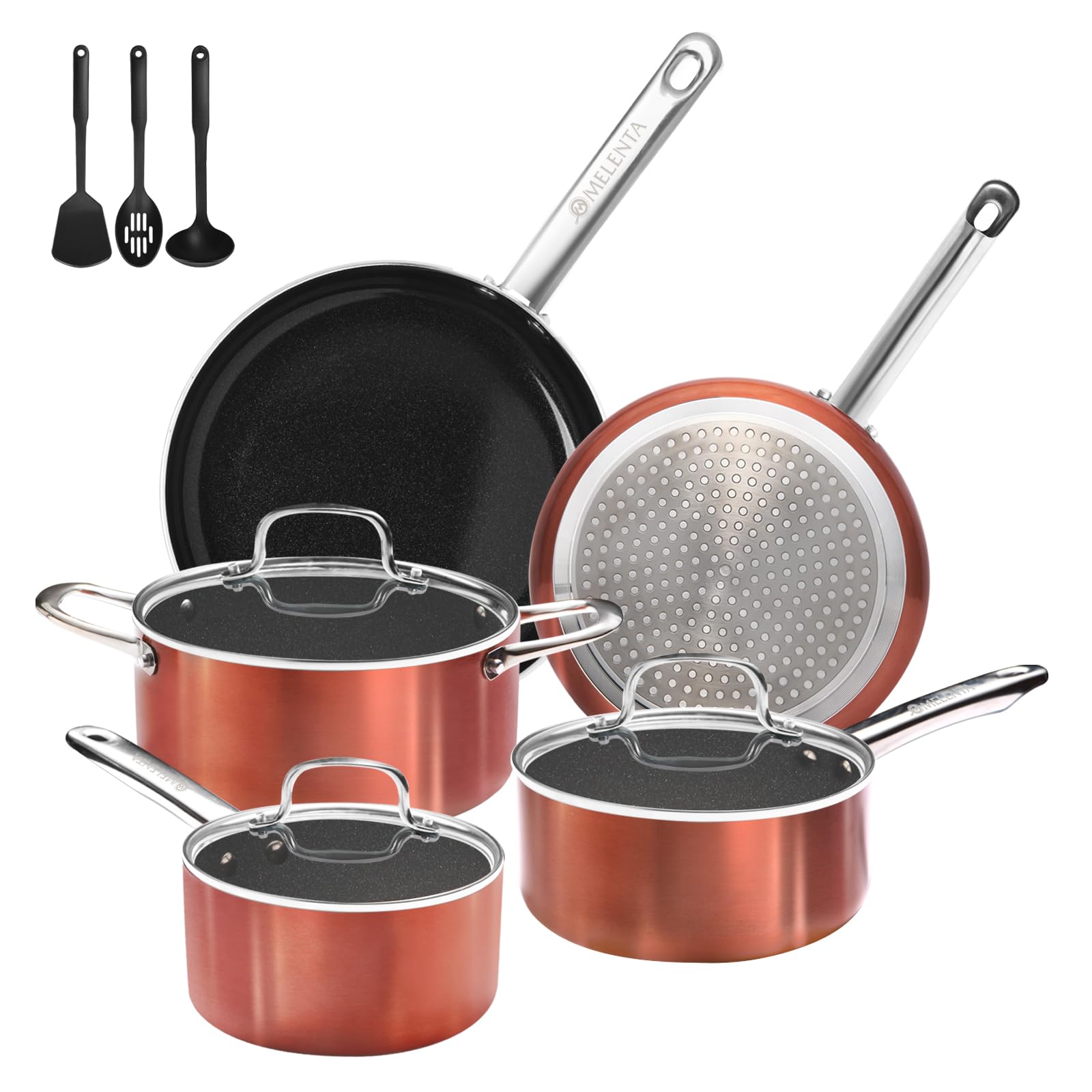 11-Piece Nonstick Ceramic Cookware Set - PFOA Free, Induction Compatible, Oven Safe Handles (450°F) - Perfect for Sauteing, Frying & Baking - Healthy Non-Toxic Pots and Pans for Home Kitchen