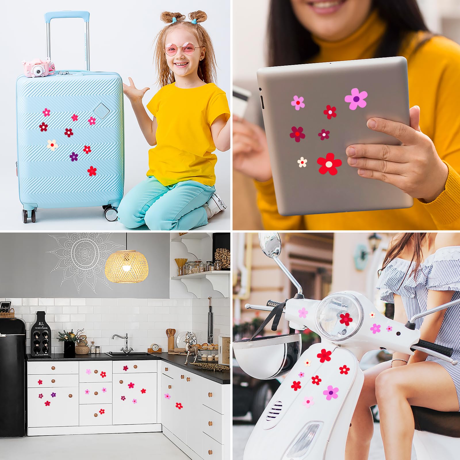 70 PCS Flower Car Stickers Set - Waterproof Vinyl Decals for Cars, Bikes, Motorcycles, Scooters & Buses - Perfect for Windows, Journals, Planners, Laptops & Luggage Decoration - Great for Outdoor Enthusiasts & Travel Lovers