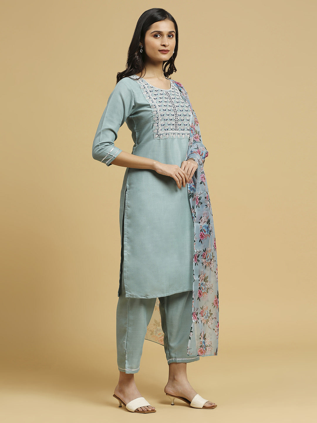 Trendy Aqua Blue Floral Printed Cotton Pant Suit for Women - Elegant Designer Outfit for Parties, Weddings & Office Wear