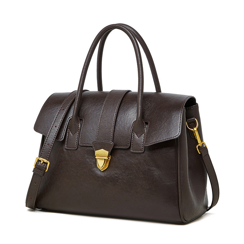 Stylish Leather Flap Work Bag for Women - Professional Office Tote with Multiple Pockets - Perfect for Business, Commuting & Travel