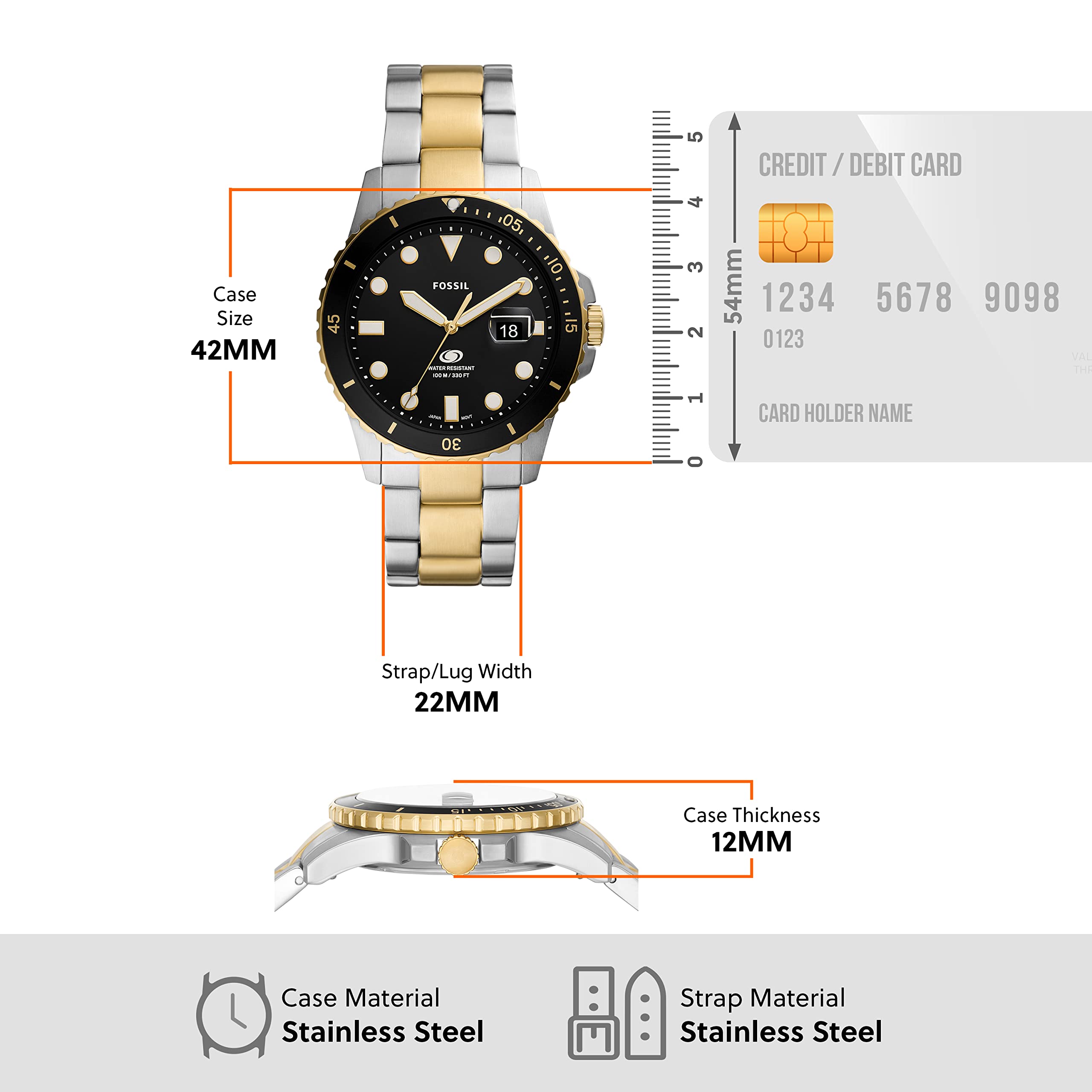 Fossil Men's Sports Watch - Stainless Steel, Silicone & Leather Band Options | Durable & Stylish for Running, Gym & Everyday Wear