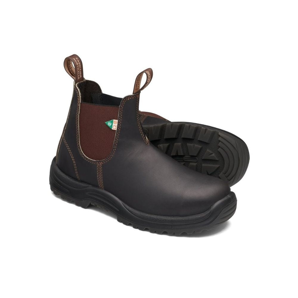 Blundstone 162 Brown Unisex Steel Toe Slip-On Work Boots - Safety Shoes for Construction, Warehouse & Outdoor Work