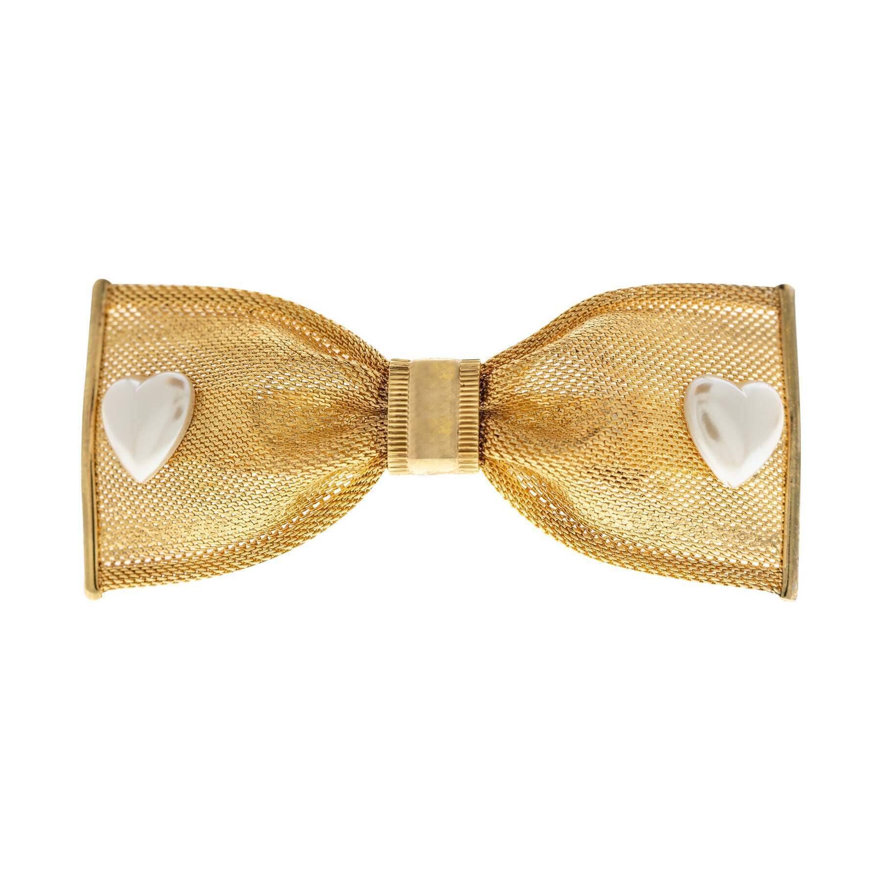 1928 Jewelry Mesh Bow With Hearts Hair Barrette - Vintage Style Hair Clip for Women & Girls - Perfect for Weddings, Parties & Everyday Elegance