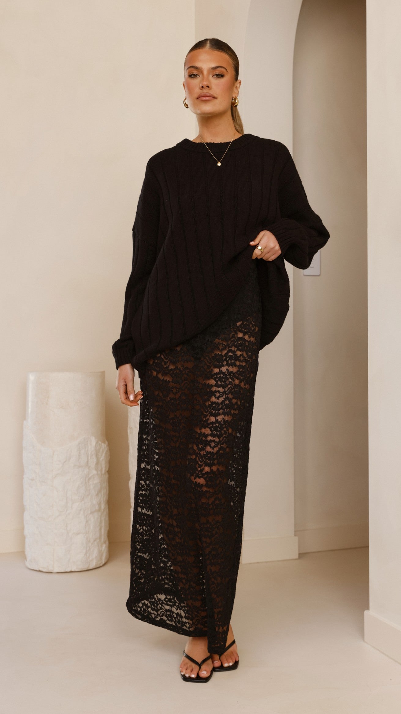 Harlene Black Lace Maxi Skirt for Women - Elegant Long Flowy Skirt for Parties, Weddings & Special Occasions