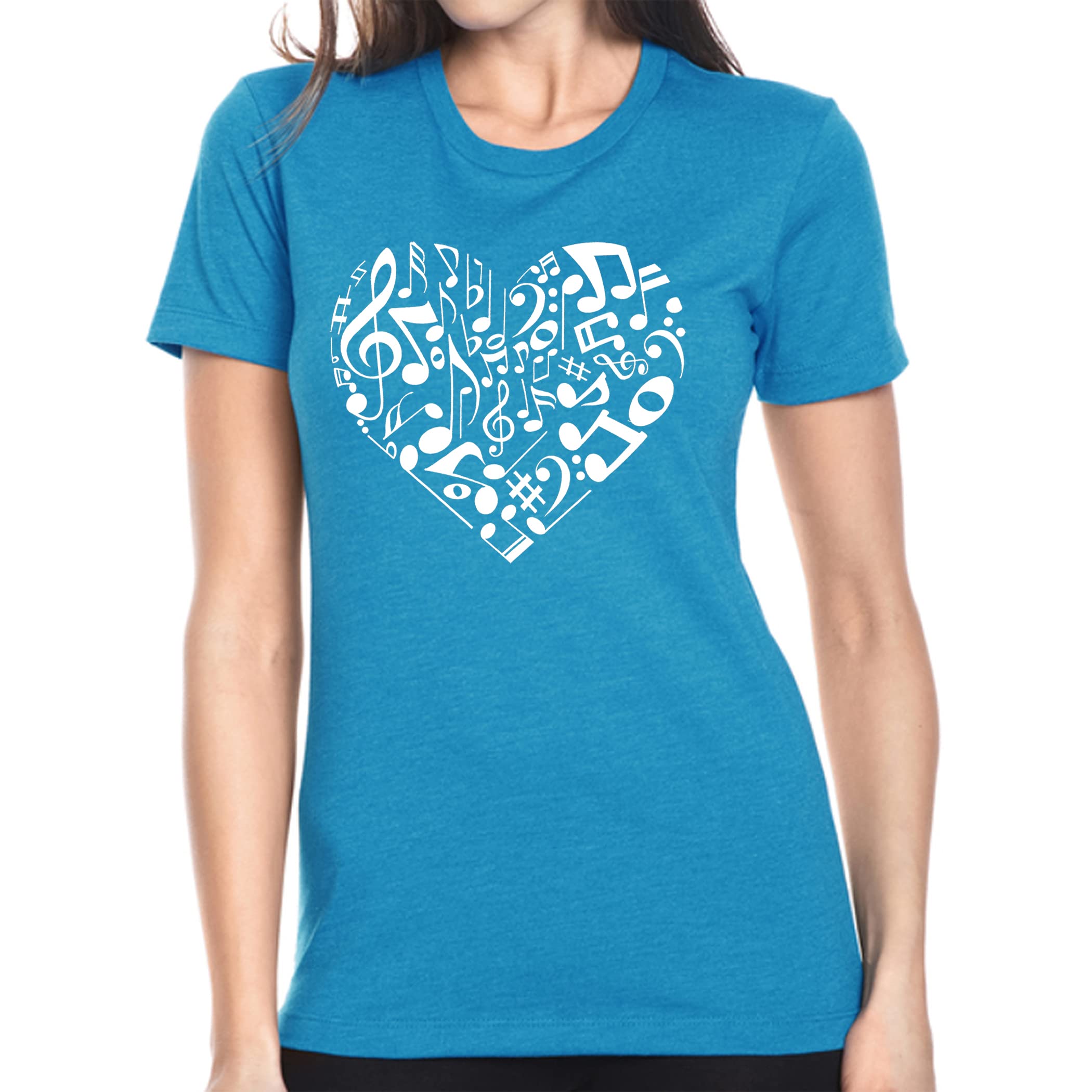 LA POP ART Women's Premium Blend Word Art Graphic T-Shirt - Heart Notes Design | Comfortable Casual Tee for Everyday Wear, Date Nights & Gift Giving