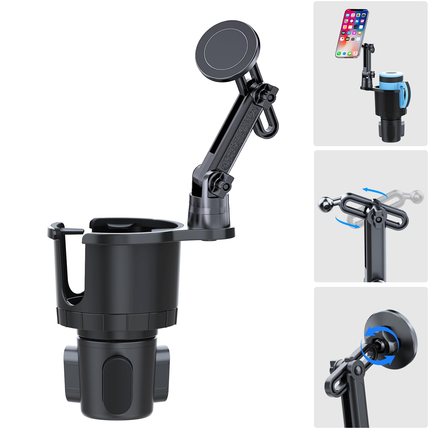 Magnetic Phone Cup Holder - Universal Car Phone Mount with Expandable Base for All Smartphones | Drink Cup Holder Expander for Most Bottles | Perfect for Road Trips, Commuting & Hands-Free Driving