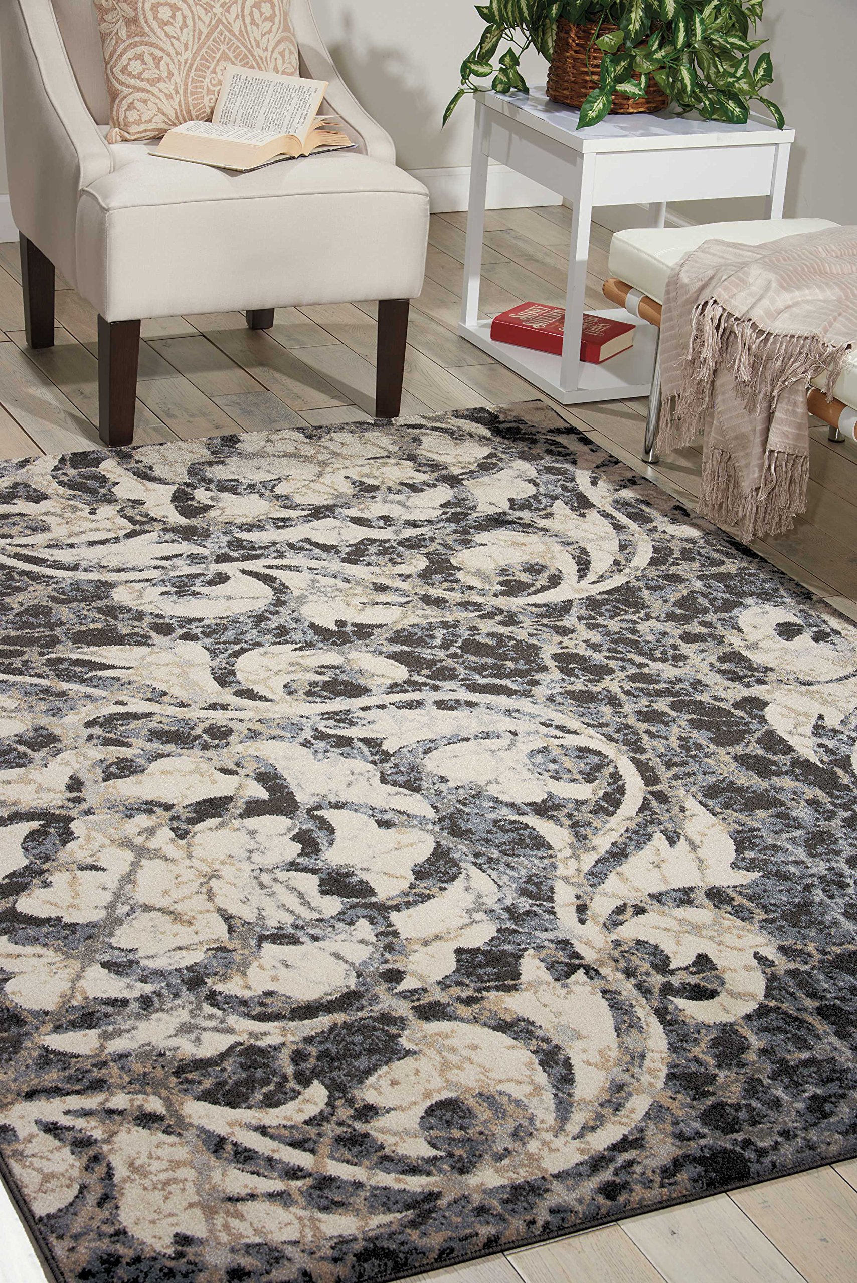 Nourison Maxell Ivory/Charcoal 4x6 Area Rug - Non-Shedding, Easy to Clean, Soft & Durable - Perfect for Living Room, Bedroom, Dining Room & Kitchen Decor