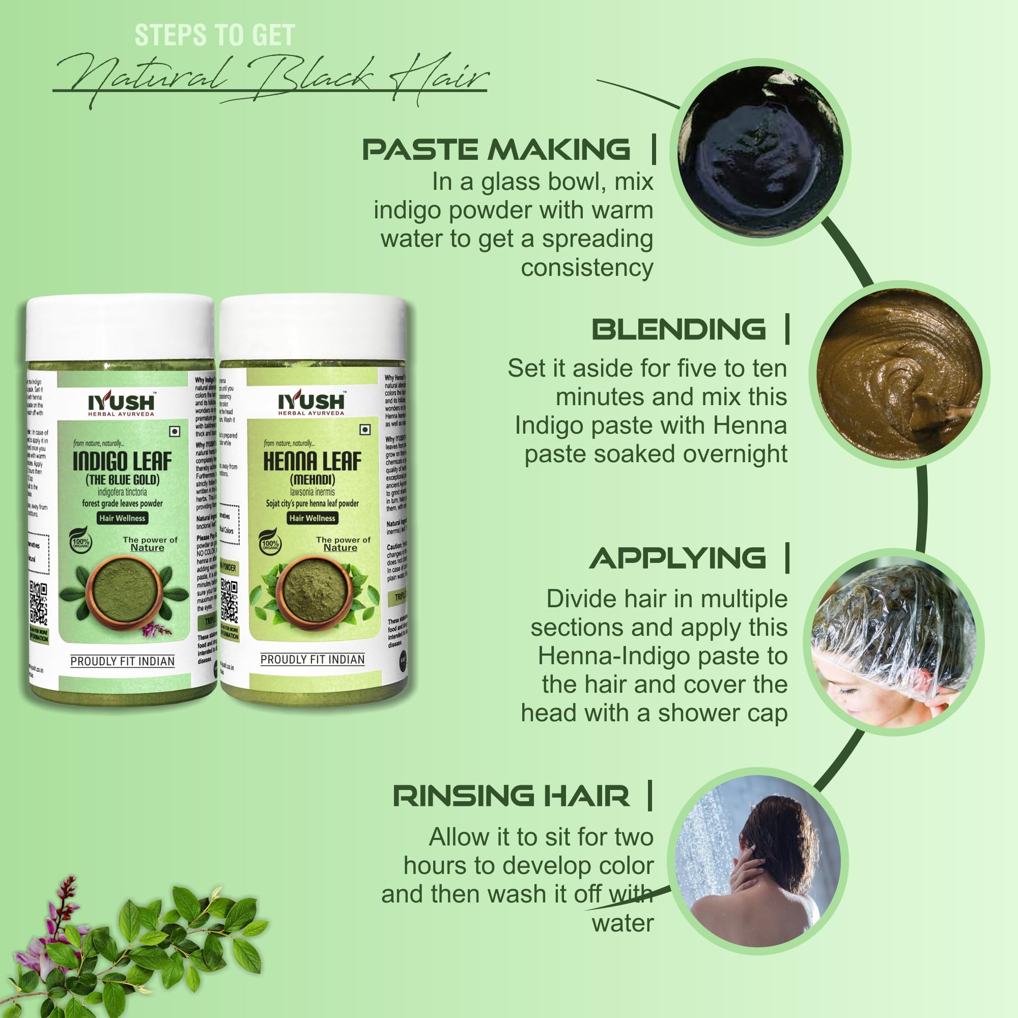 Organic IYUSH Ayurvedic Indigo Powder for Hair - 250gm | Natural Herbal Hair Dye | Chemical-Free Gray Coverage | Vegan & Cruelty-Free | Perfect for DIY Hair Coloring at Home