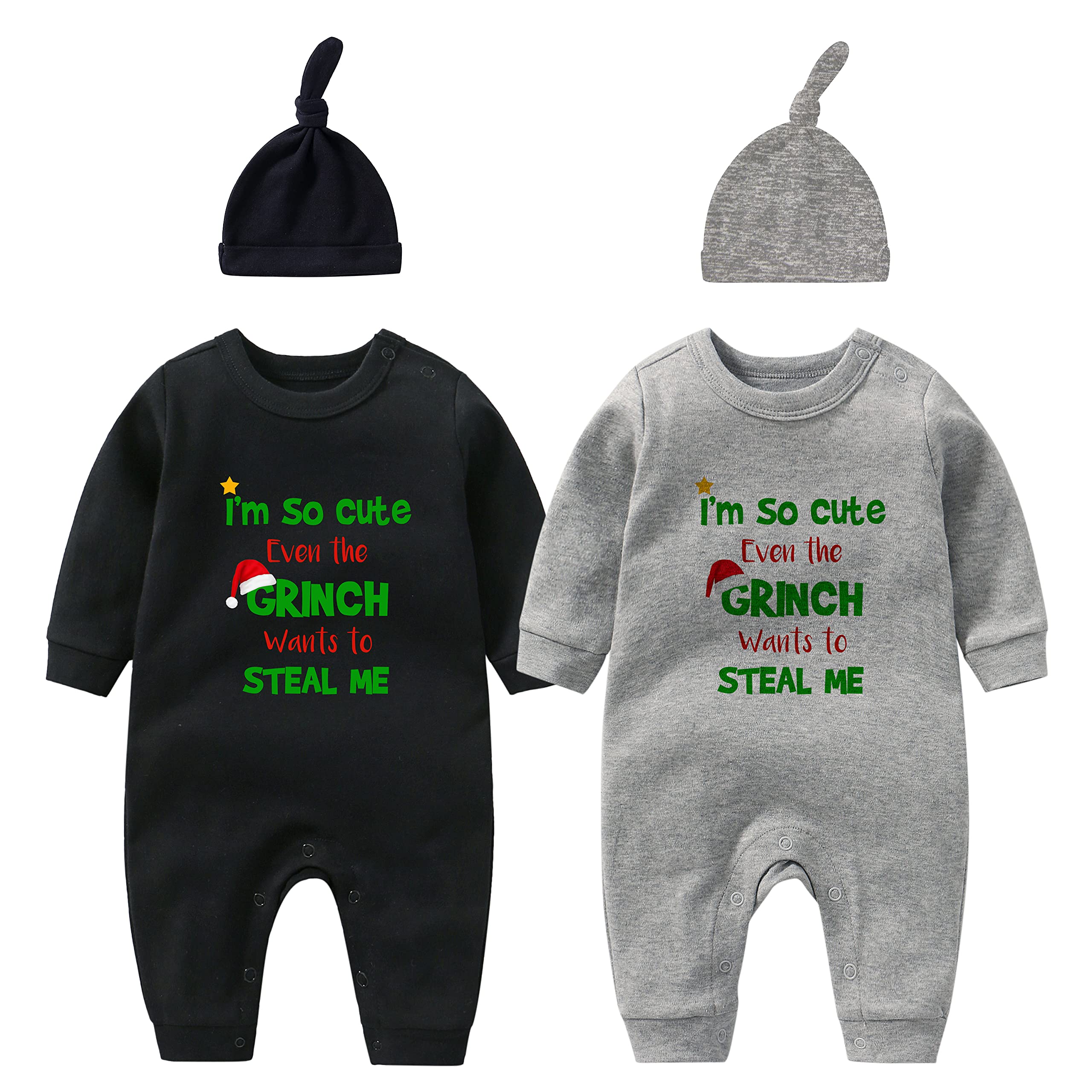 YSCULBUTOL Baby Twins Christmas Bodysuit Outfit - Holiday Baby Clothes Set with Matching Hat | Perfect for Christmas Photos, Family Gatherings & Festive Celebrations