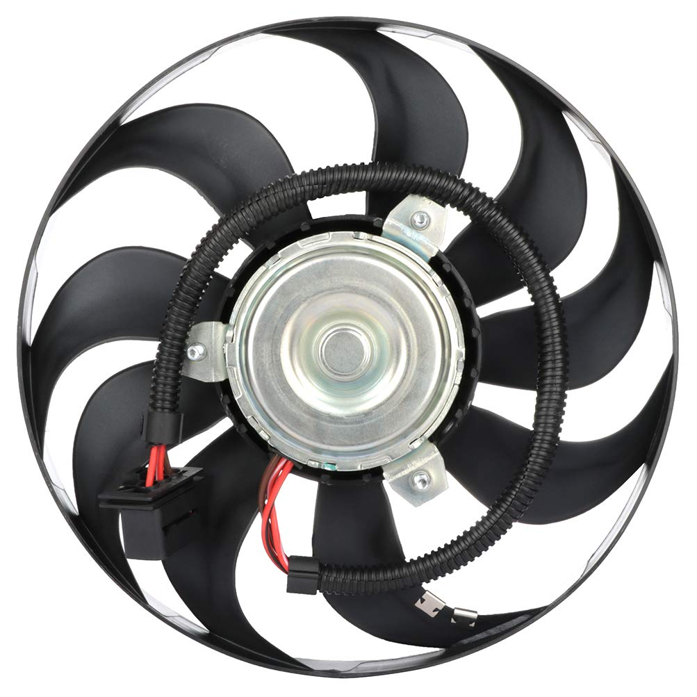 Universal Slim Push Pull A/C Condenser Fan Assembly 12V Mount Kit - Right Hand Passenger Side Cooling Fan (Part# 1J0959455A KFKGF) for 2007-2010 Volkswagen Golf & City - Perfect for AC System Repair & Summer Cooling Maintenance