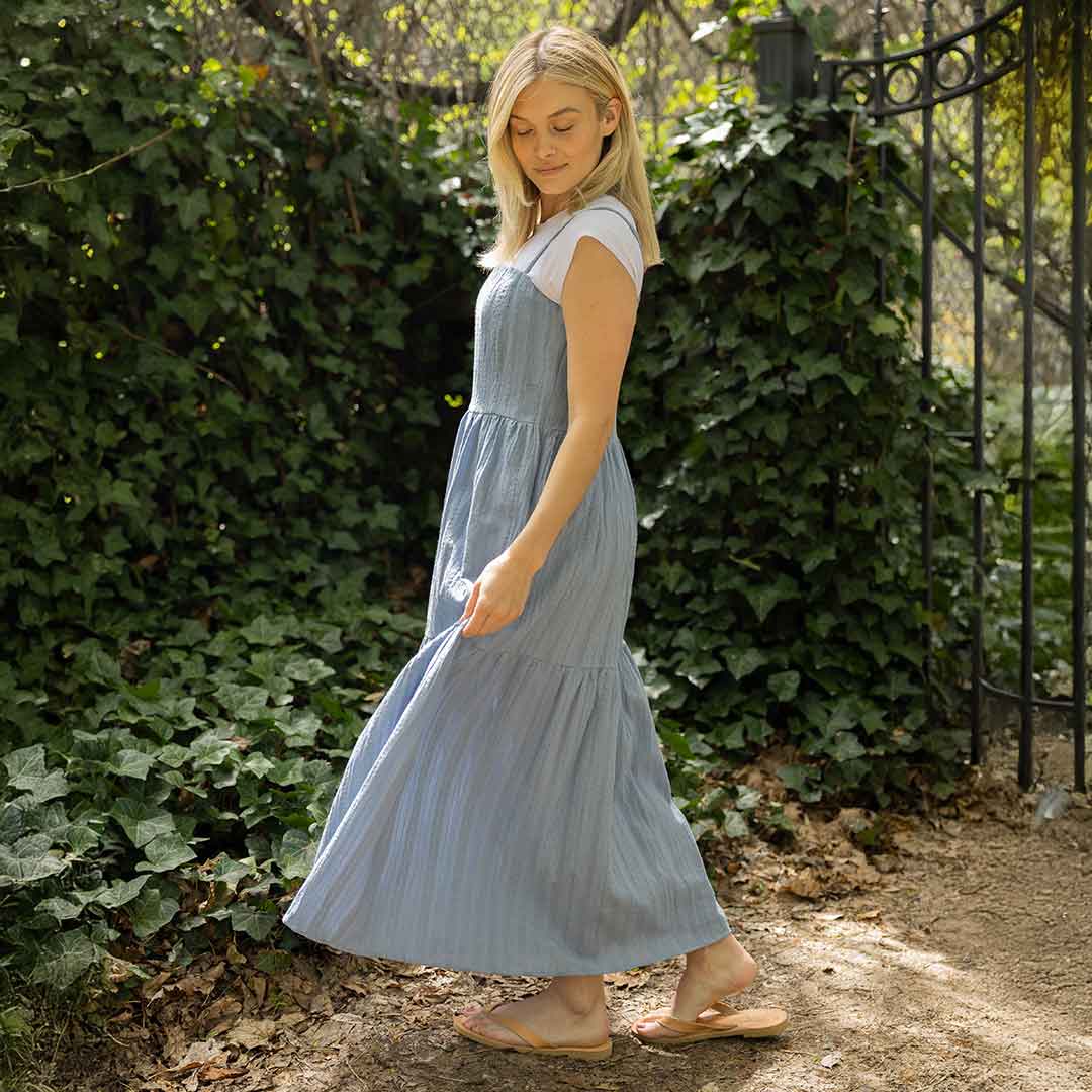 Elegant Cabo Midi Dress in Dusk Blue - Perfect for Beach Vacations, Summer Parties & Casual Outings