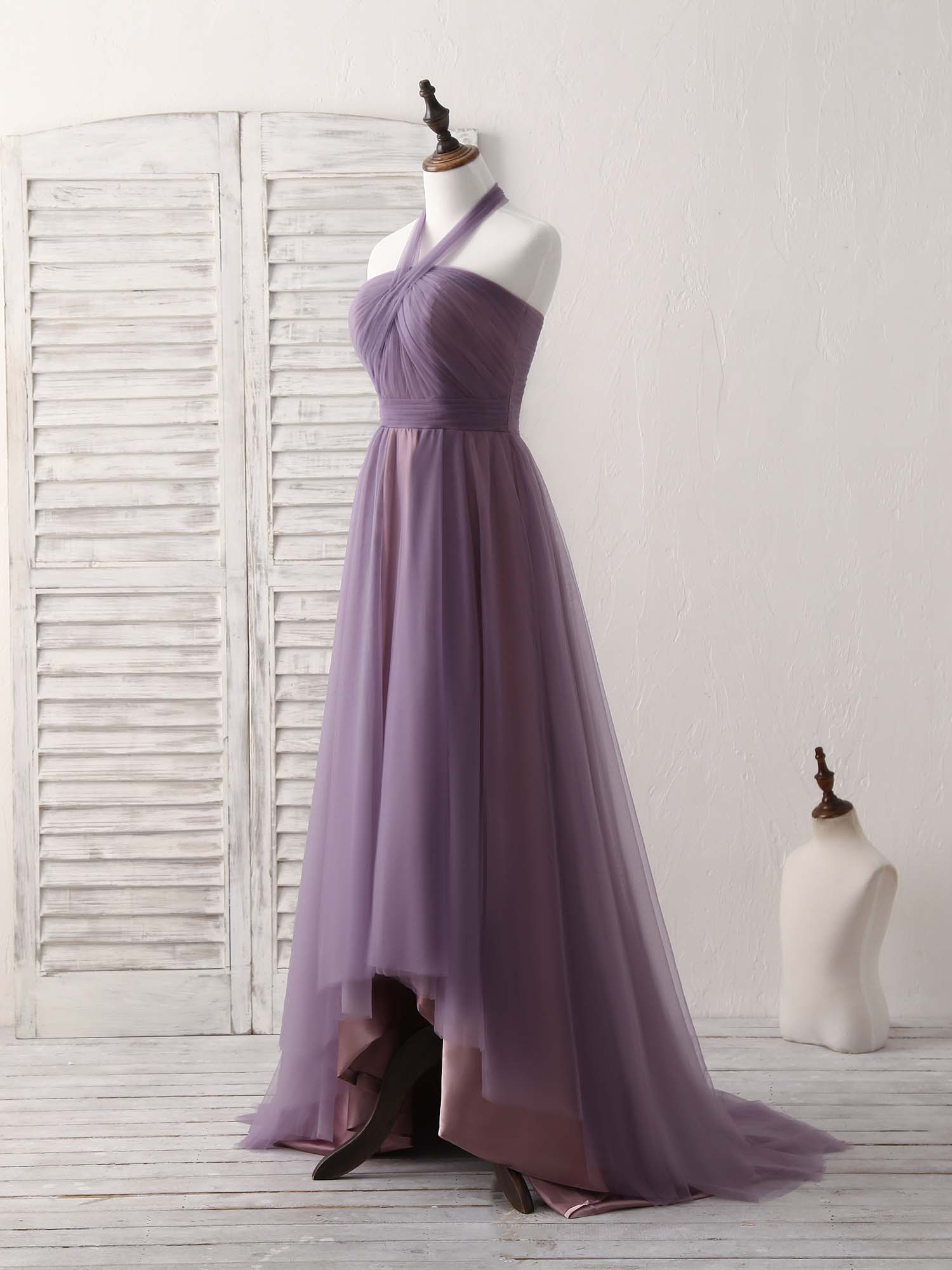 Elegant A-Line Tulle High-Low Long Prom Dress for Women - Simple Bridesmaid Gown for Formal Events & Wedding Parties