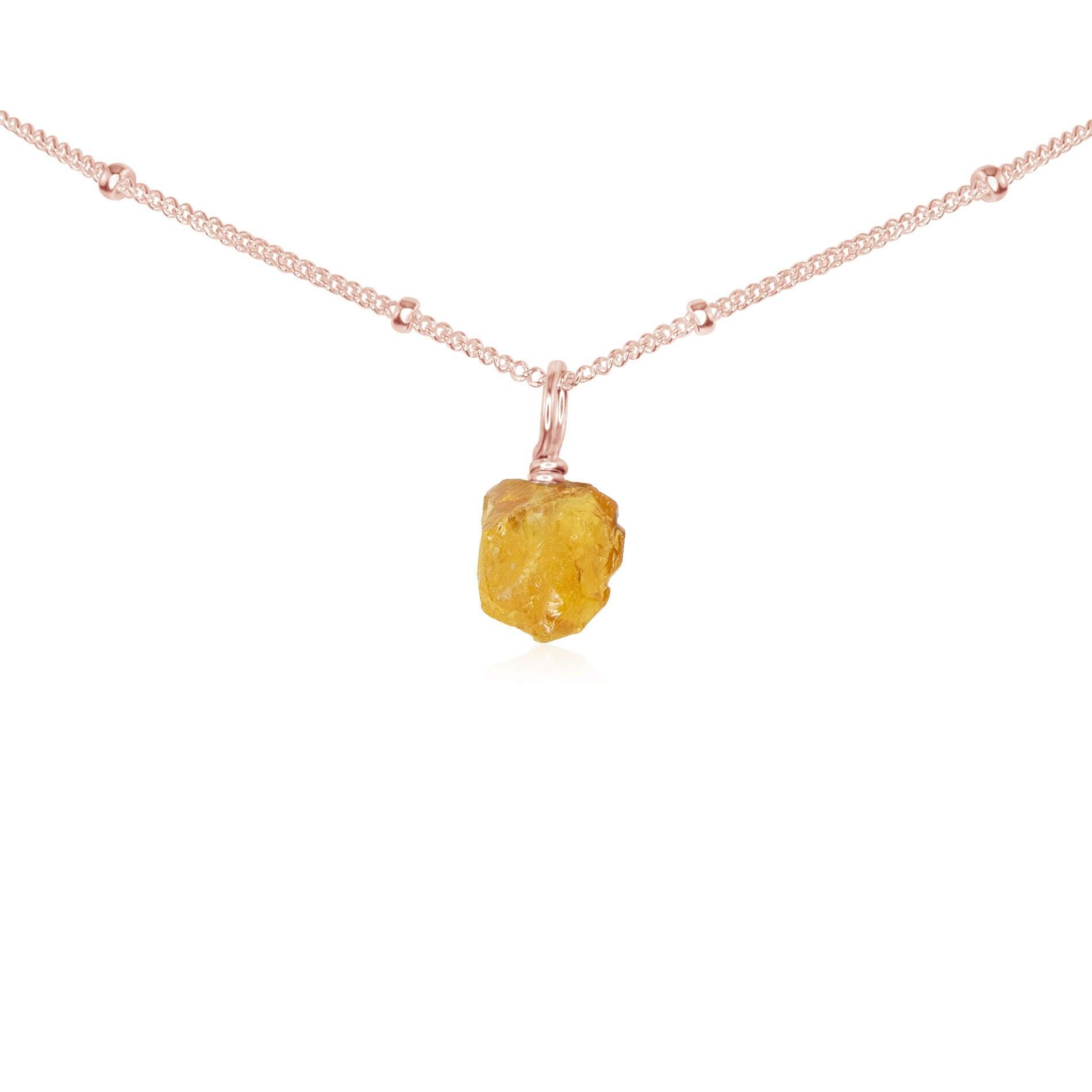 Natural Tiny Rough Citrine Gemstone Pendant Choker Necklace - Healing Crystal Jewelry for Women, Boho Style Layering Chain for Spiritual Energy & Positive Vibes