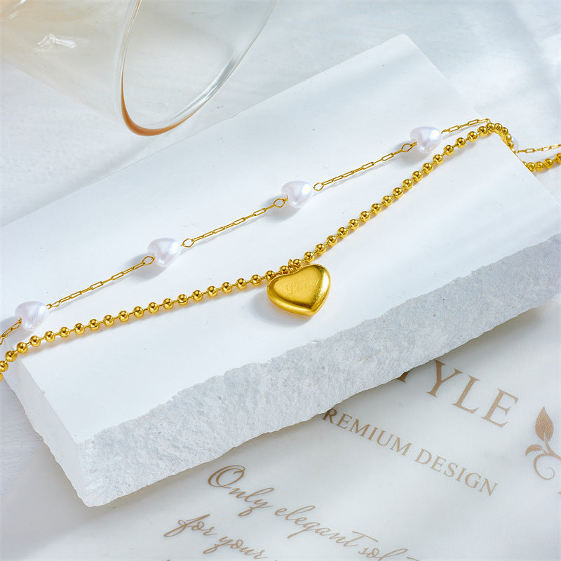 Layered Gold Heart Anklet Chain with Pearl Beads - Dainty Adjustable Ankle Bracelet for Women | Perfect for Beach, Wedding & Everyday Wear | NL640