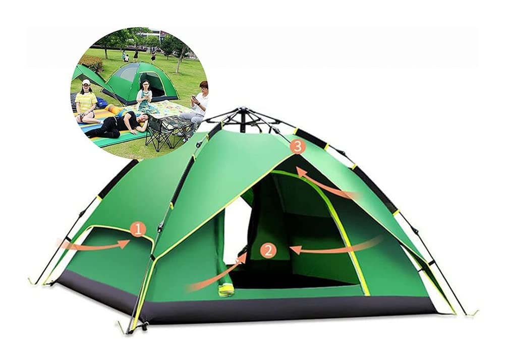 3-4 Person Pop Up Camping Tent - Double Layer Thickened Waterproof Portable Flower-Shaped Design for Outdoor Family Picnic, Hiking & Backpacking - Quick Setup Automatic Instant Shelter for Rain Protection & Sun Shade
