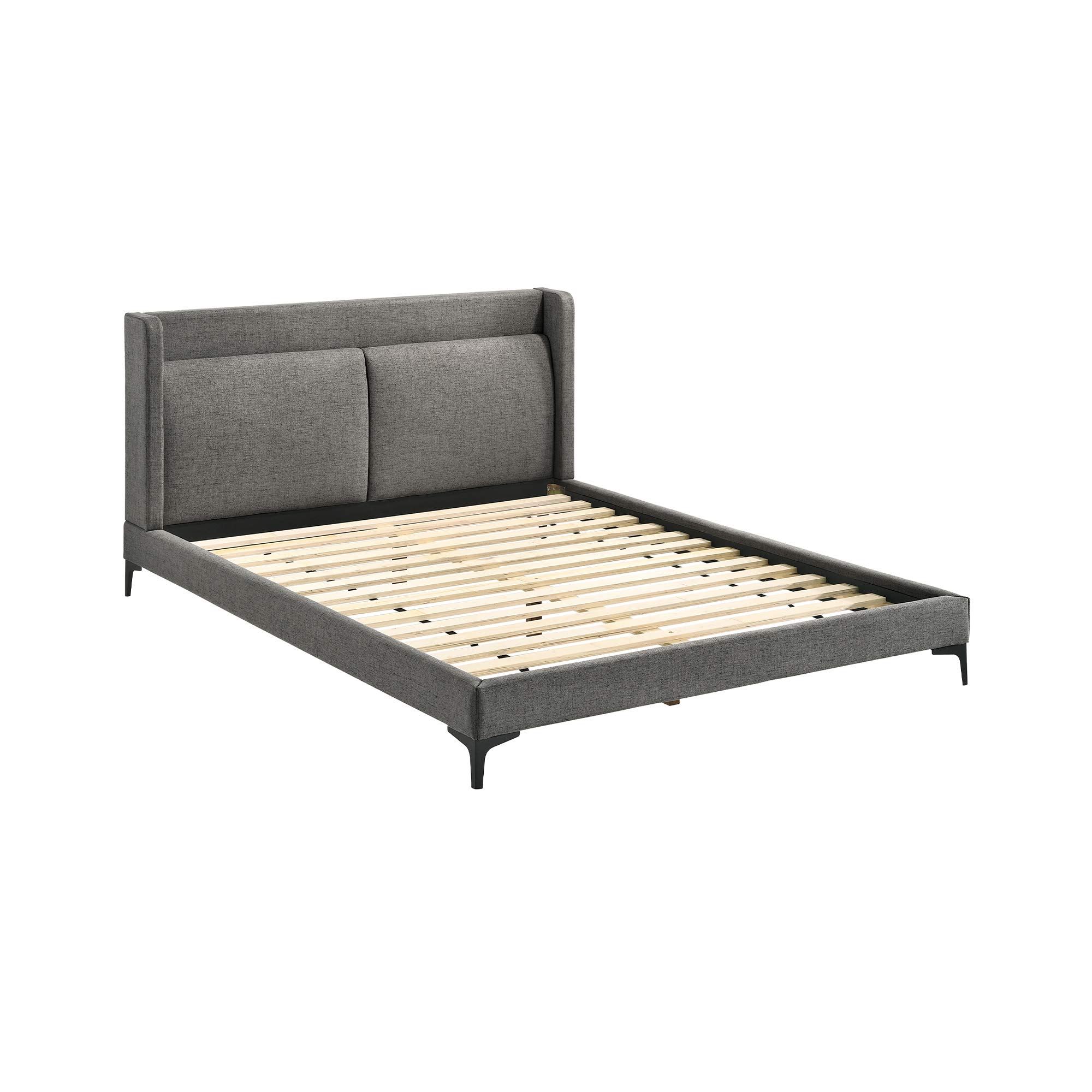 Armen Living Legend 3-Piece Queen Size Bedroom Set with Platform Bed and Nightstands, Gray/Black Fabric - Perfect for Modern Master Bedrooms and Guest Rooms