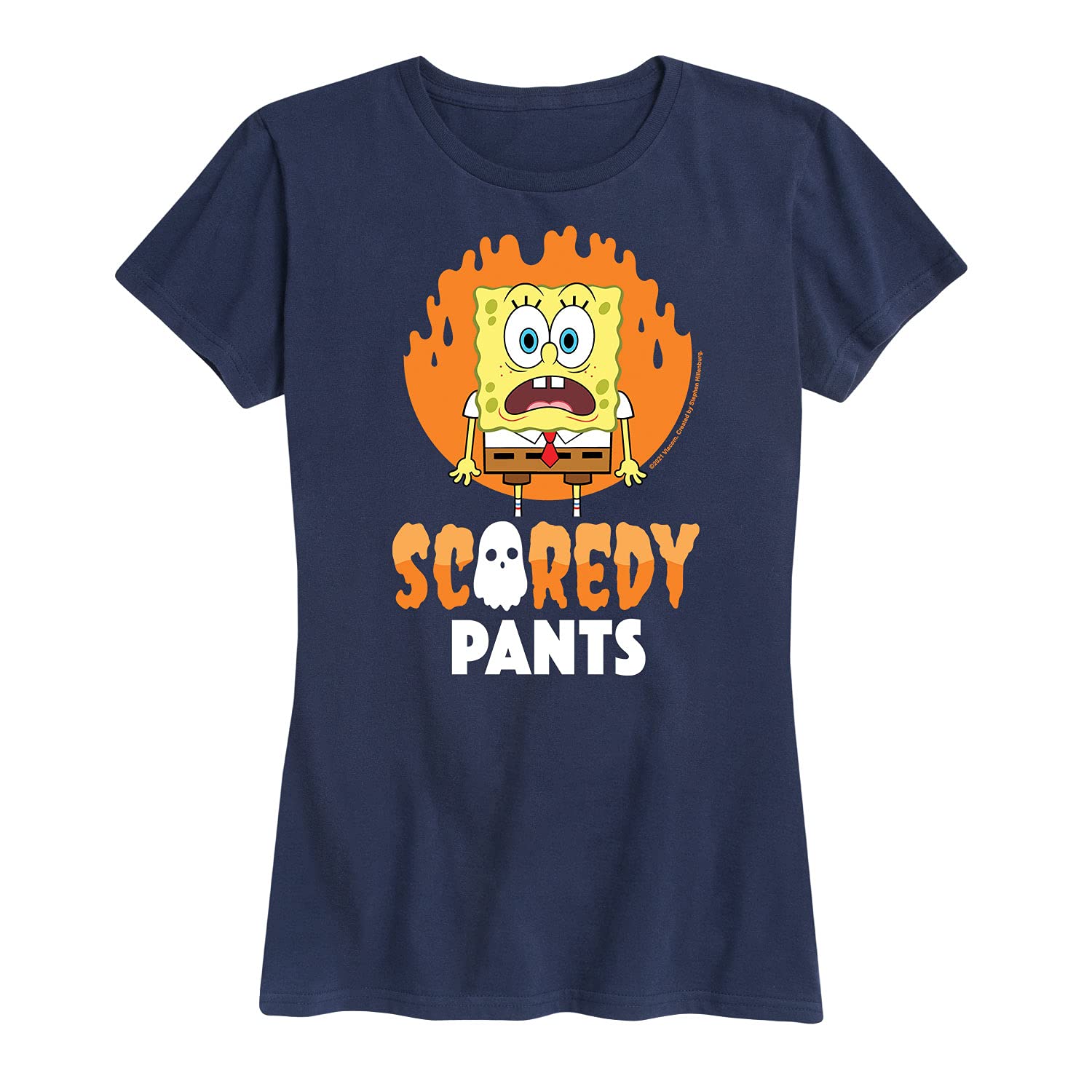 HYBRID APPAREL Spongebob Squarepants Scaredy Pants Women's Short Sleeve Graphic T-Shirt | Funny Cartoon Tee for Casual Wear, Cosplay & Spongebob Fans