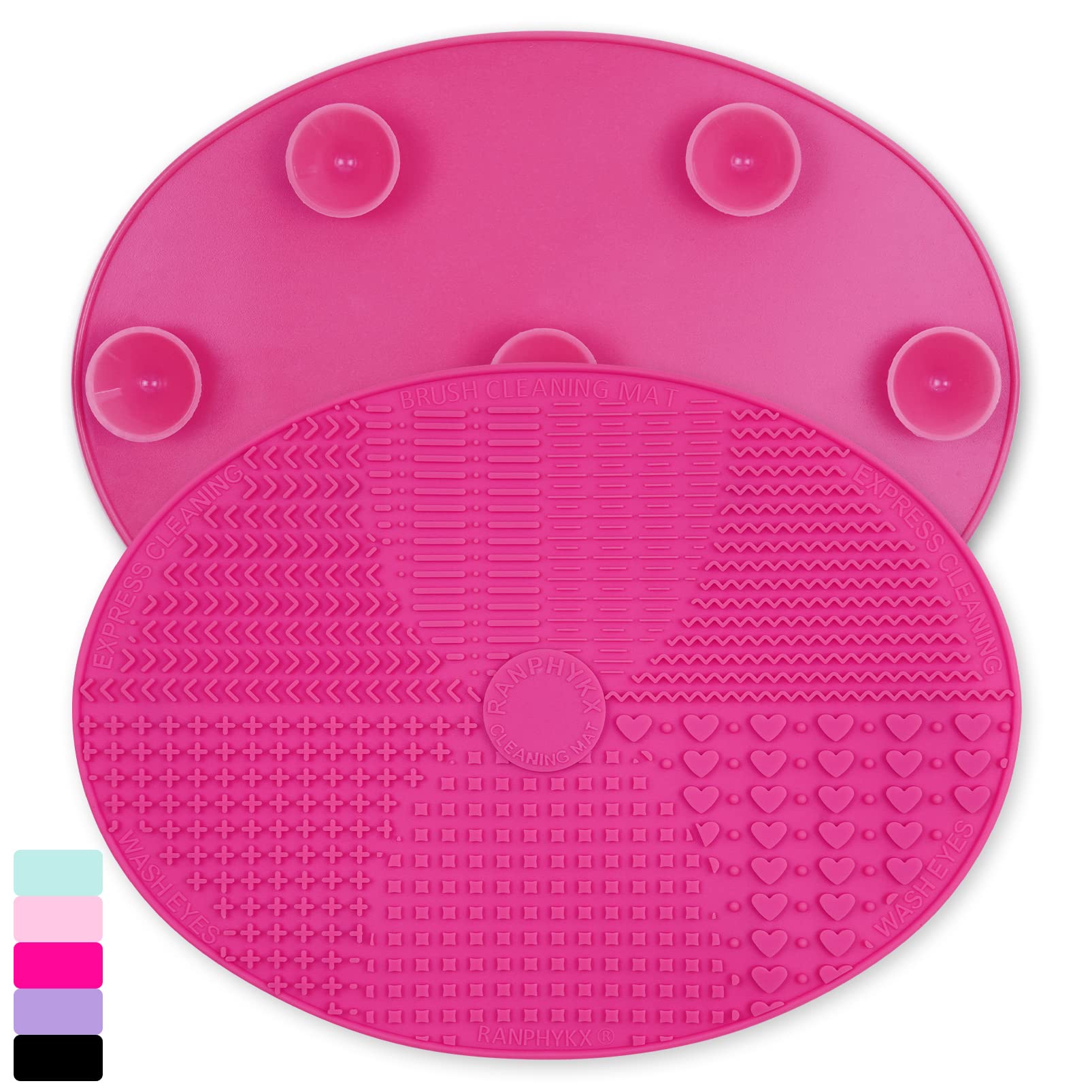 Premium Silicone Makeup Brush Cleaner Mat - Large Size with Suction Cups for Deep Cleaning | Professional Cosmetic Brush Cleaning Pad (Hot Pink) | Perfect for Home & Salon Makeup Brush Care