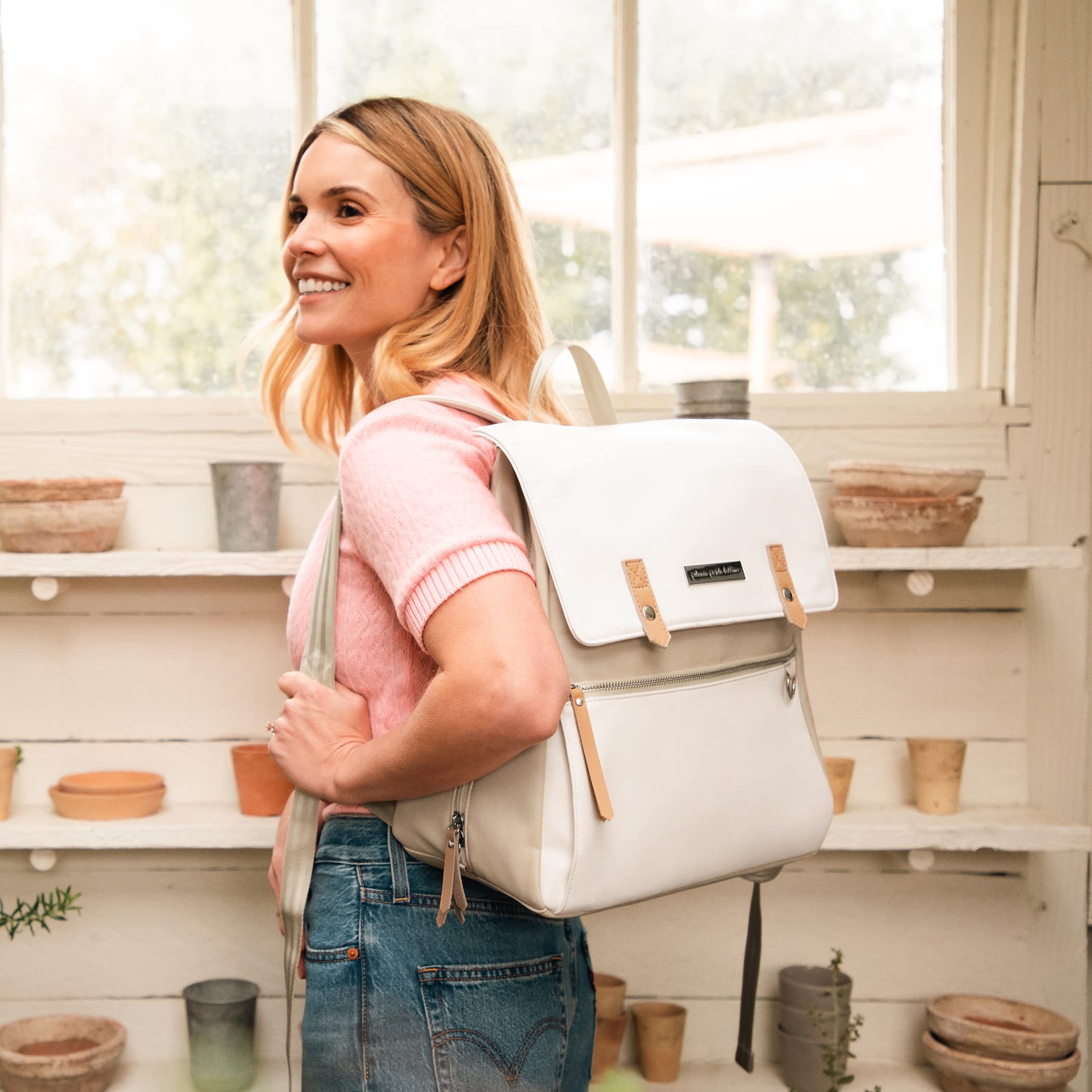 Petunia Pickle Bottom Meta Backpack in Toasted Marshmallow - Stylish Diaper Bag & Travel Backpack for Moms, Perfect for Daycare, Work Commute & Weekend Getaways