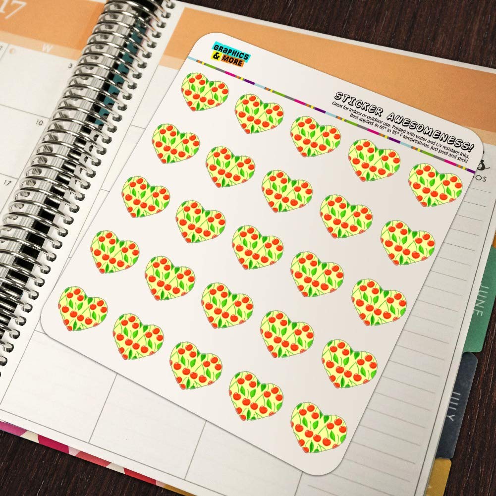 Cute Cherry Pattern Heart Shaped Planner Stickers - DIY Scrapbook, Bullet Journal & Craft Decoration for Planners, Calendars, Notebooks