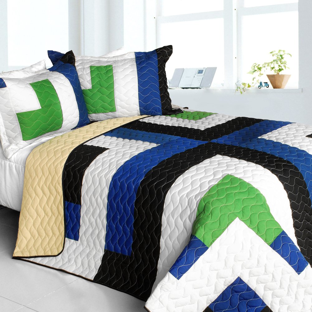 Premium 3-Piece Vermicelli-Quilted Patchwork Quilt Set - Full/Queen Size Bedding | Glass Island Collection | Cozy & Stylish for Master Bedroom, Guest Room, or Dorm Decor