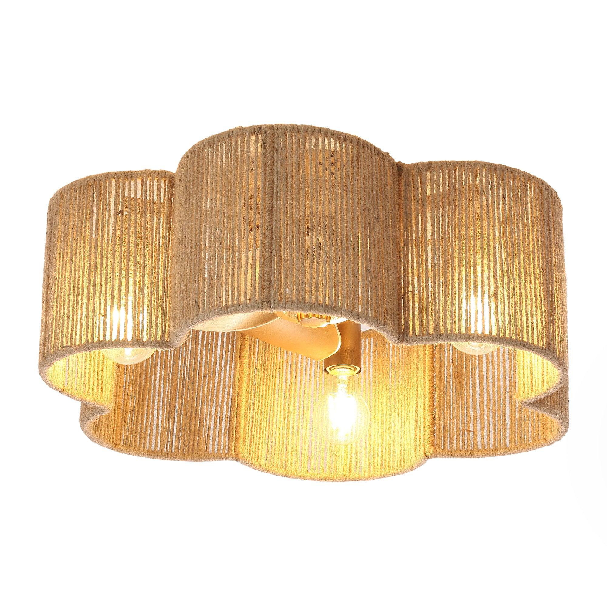 21 Inch Golden Farmhouse Rattan Ceiling Fan with Light - Remote & APP Control, Flower Shape Design for Living Room, Bedroom, and Patio