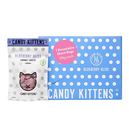Candy Kittens Vegan Gummy Candy - Gluten-Free, Natural Fruit Flavor, Gourmet Sweets - Blueberry Bliss (4.8oz, Pack of 7) | Healthy Snacks for Kids, Movie Nights & Party Favors