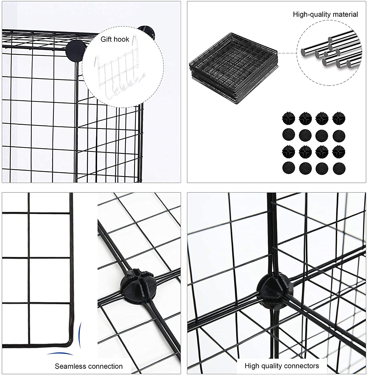 Safeplus DIY Wire Cube Storage - 12 Cube Stackable Grid Organizer for Bookshelf, Bookcase & Closet | Black Metal Shelving Unit for Home Office, Dorm Room & Garage Organization