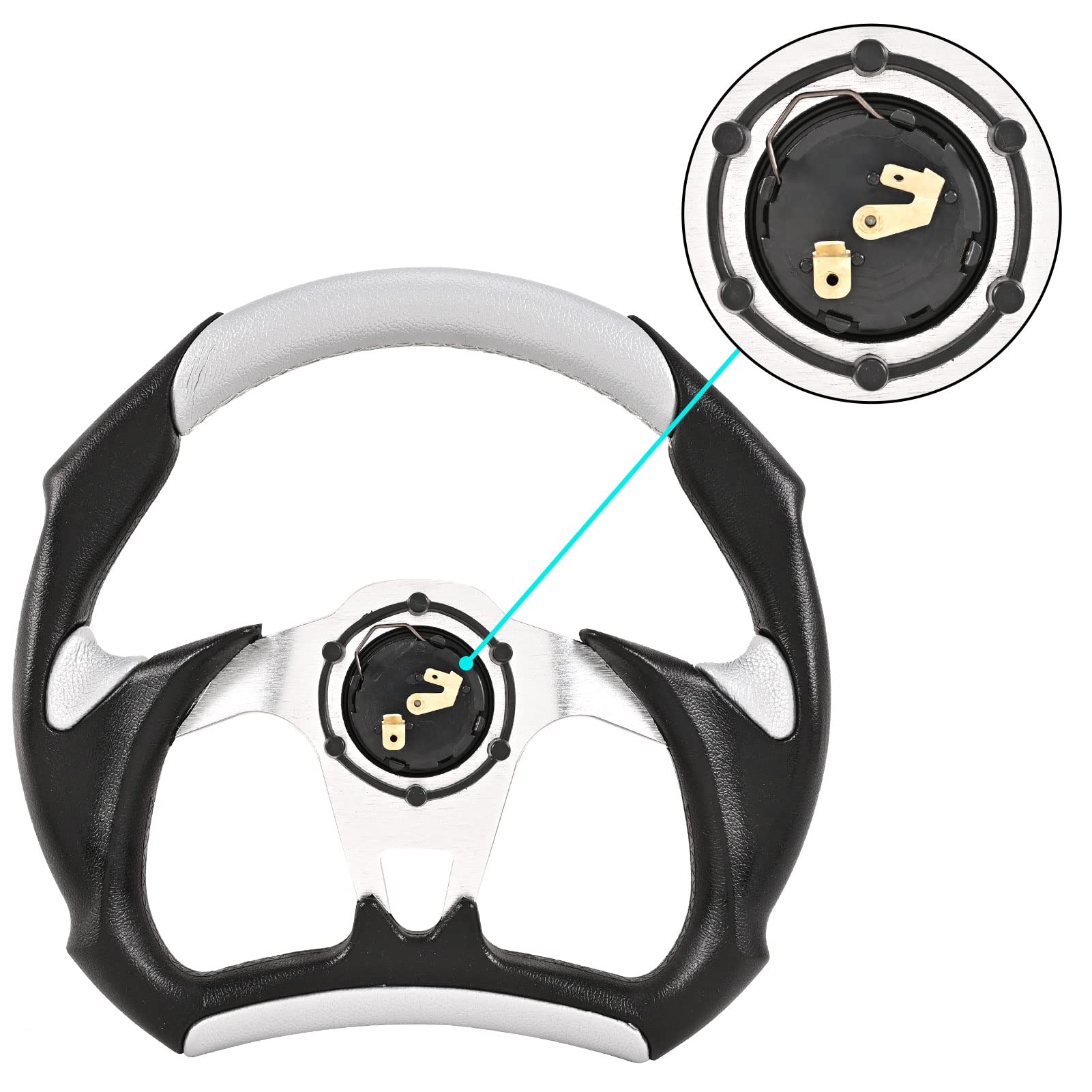 12.5 Inch Silver Steering Wheel Upgrade for Club Car Golf Cart & Go Kart - Steering Wheel Adapter Not Included | Perfect for Golf Cart Customization & Off-Road Go Kart Racing